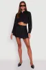 Trendy Pinstripe Detail Cropped Shirt with Flap Pocket sold by Rainbow