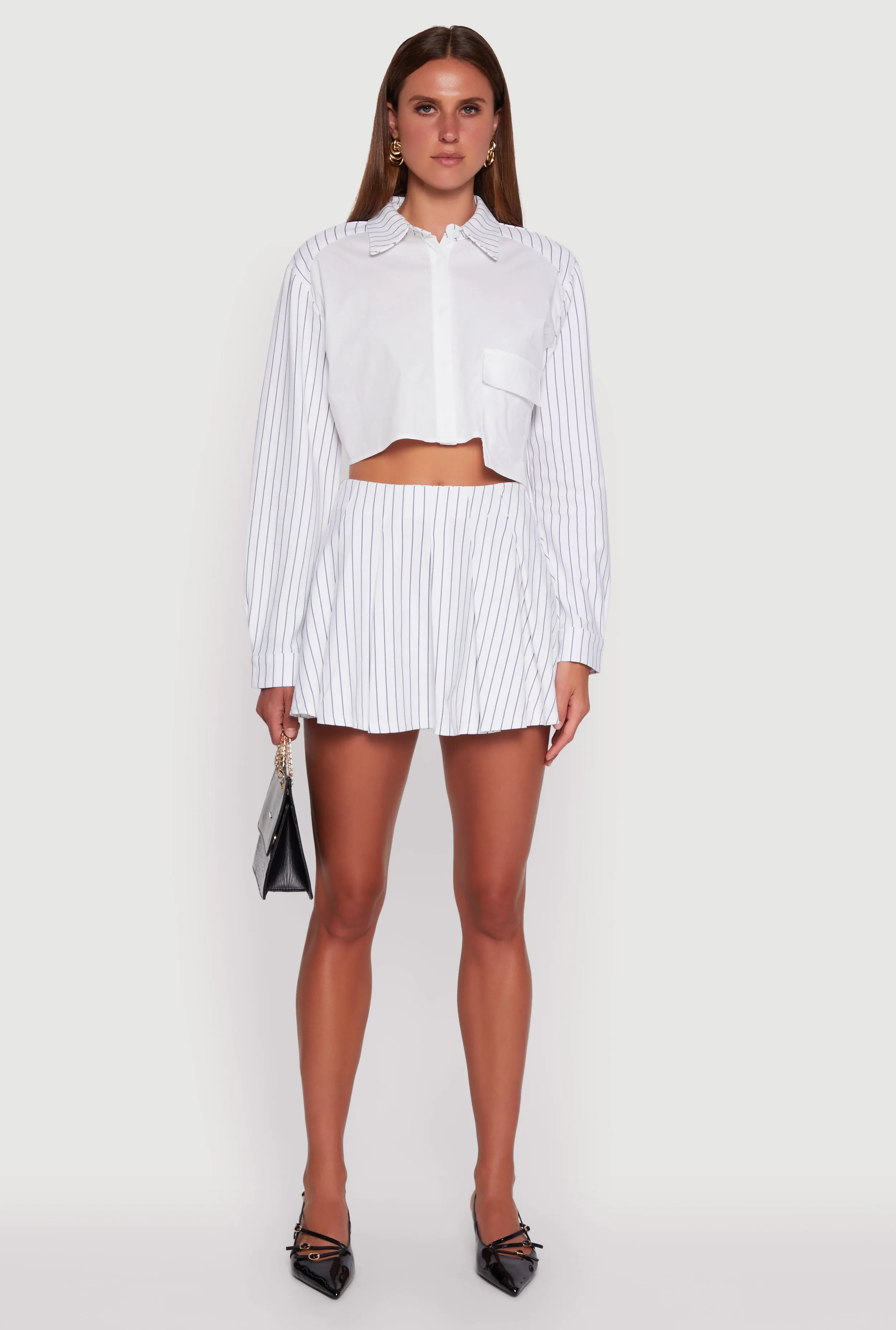 Trendy High Waisted Pinstripe Pleated Mini Skirt sold by Rainbow product image thumbnail 2