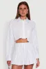 Trendy Pinstripe Detail Cropped Shirt with Flap Pocket sold by Rainbow
