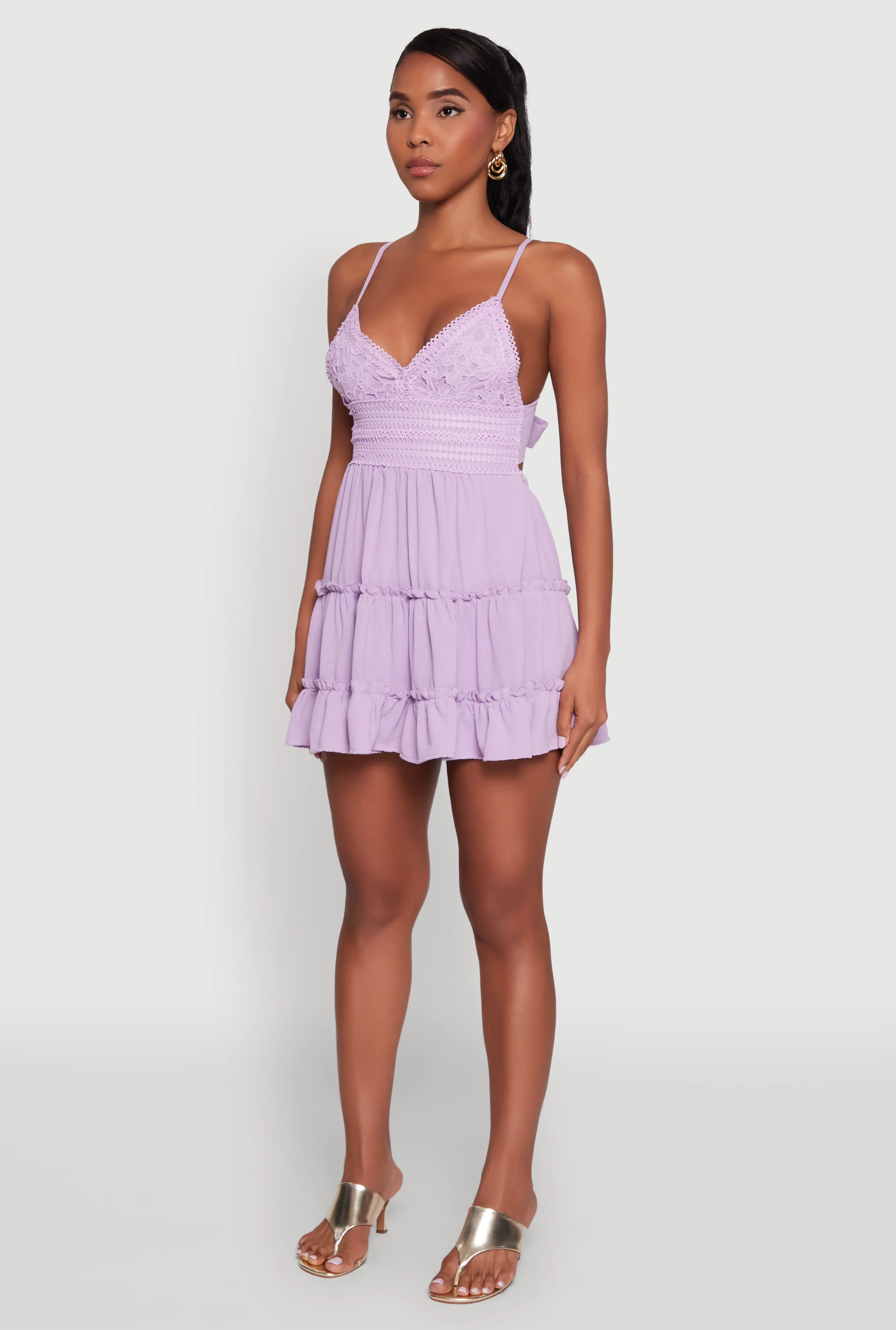 Chic Crochet Detail V Neck Tiered Dress sold by Rainbow product image thumbnail 3