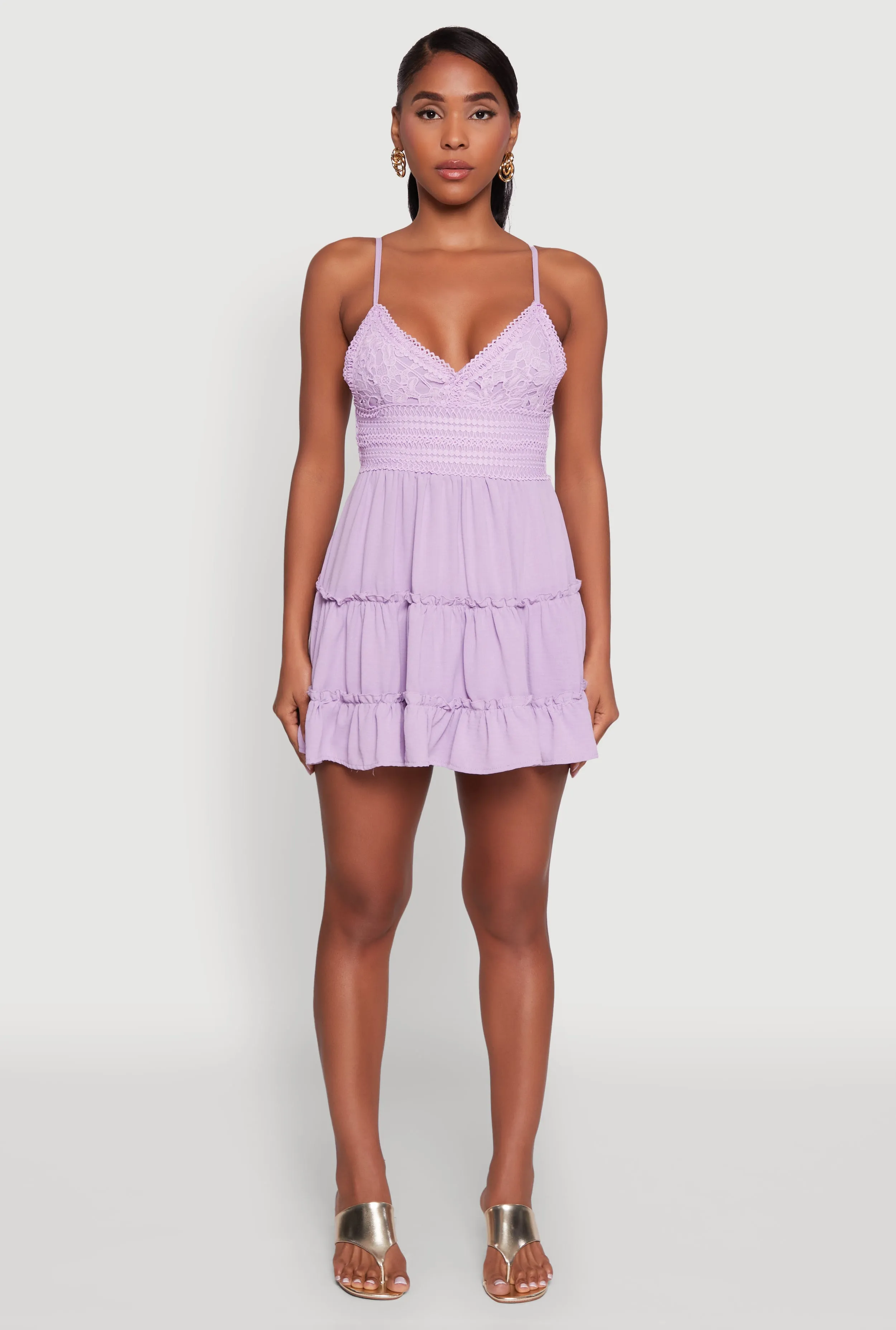 Chic Crochet Detail V Neck Tiered Dress sold by Rainbow product image thumbnail 2