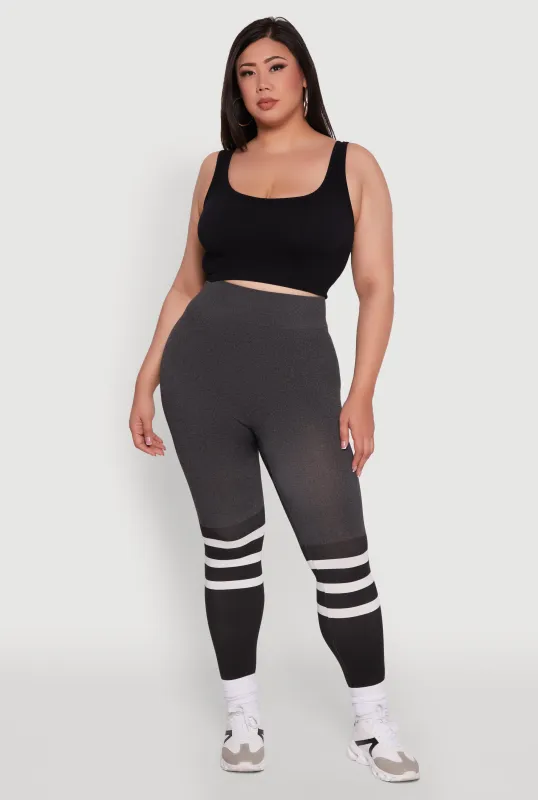 Plus Size Color Blocked Marled Stripe Detail Leggings sold by Rainbow
