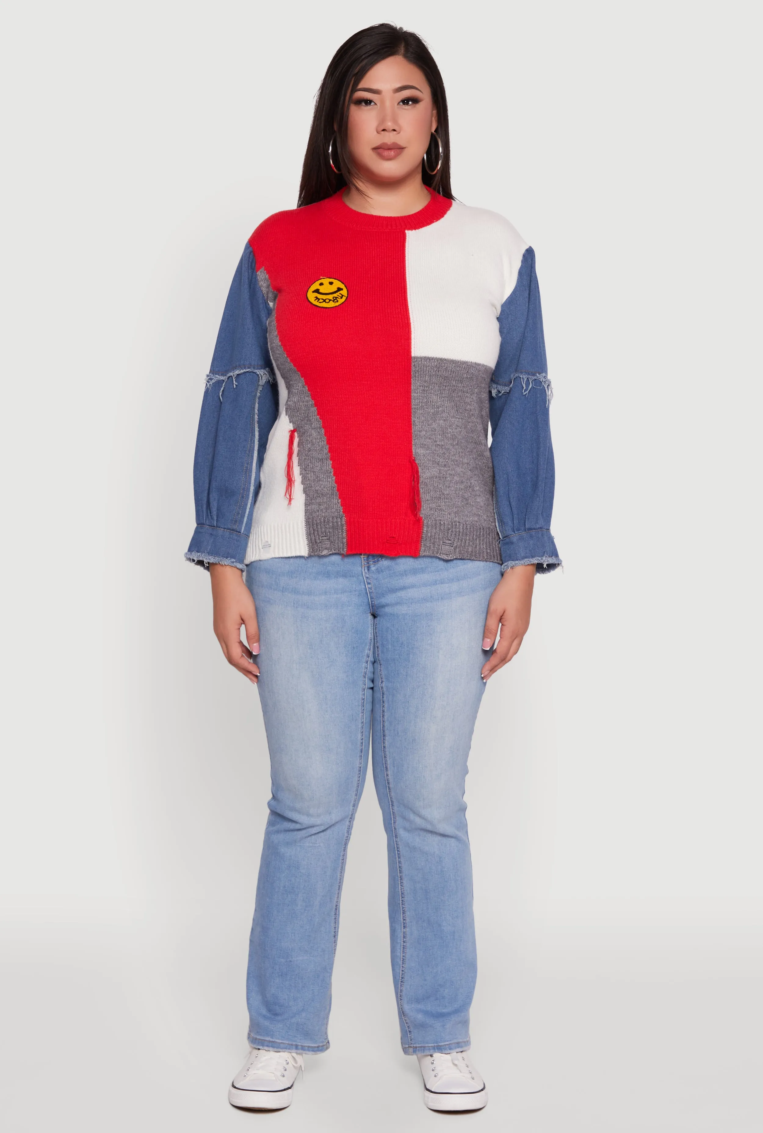 Plus Size Daisy Color Blocked Denim Sleeve Sweater sold by Rainbow product image thumbnail 3