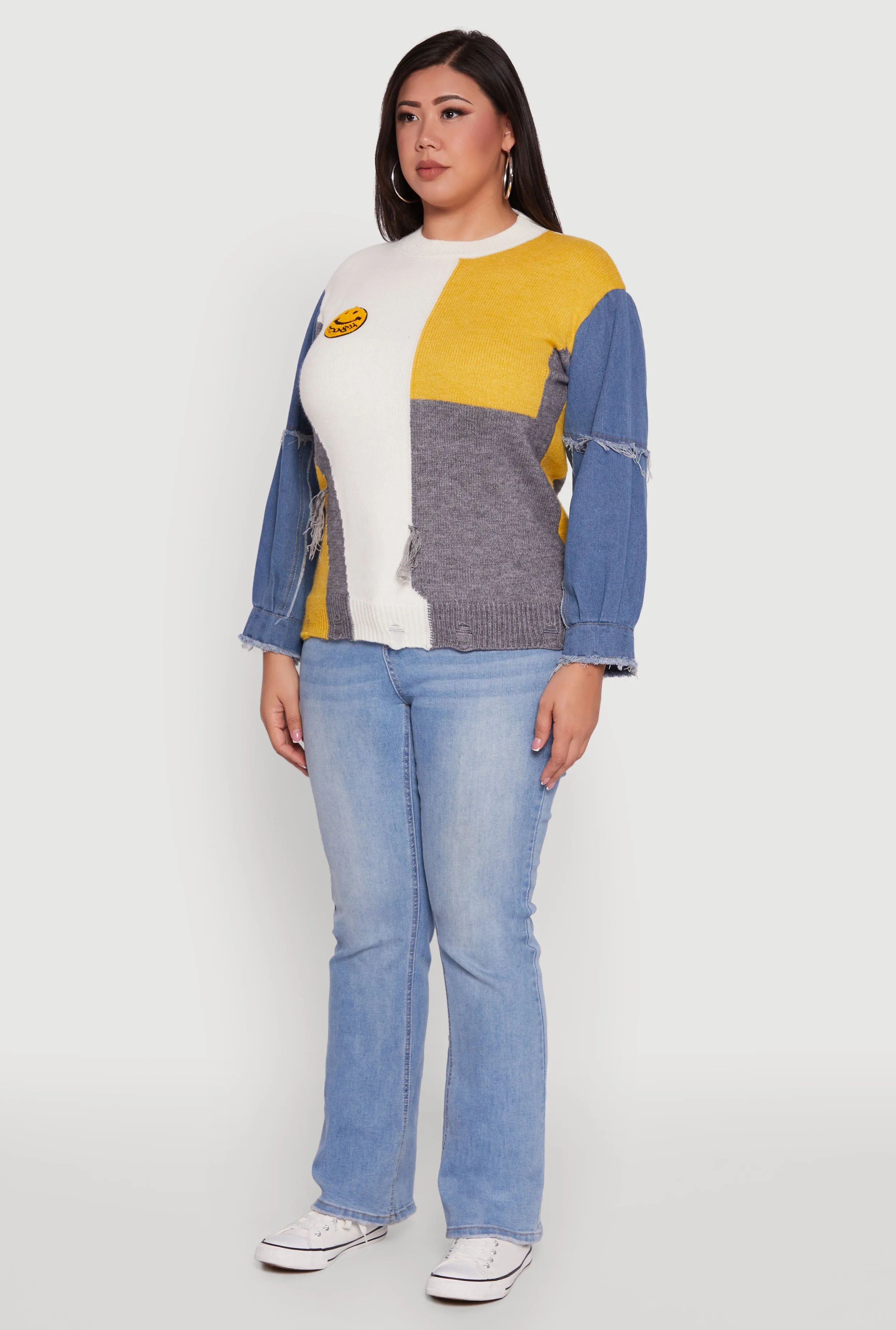 Plus Size Daisy Color Blocked Denim Sleeve Sweater sold by Rainbow product image thumbnail 5