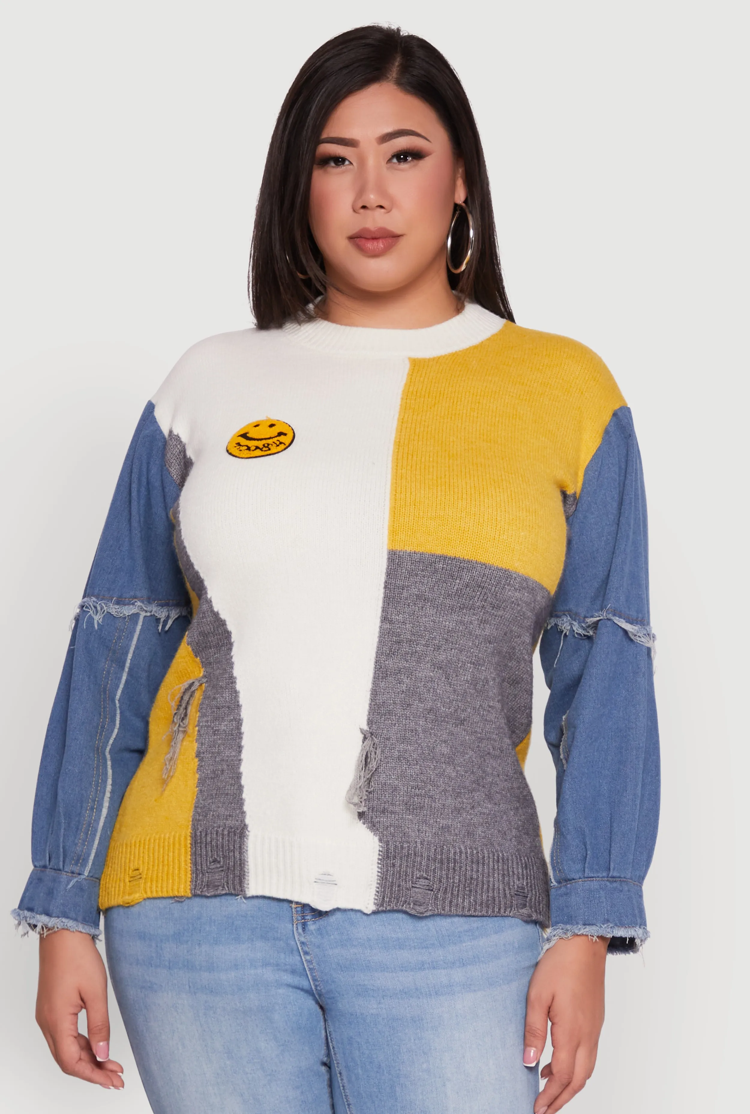 Plus Size Daisy Color Blocked Denim Sleeve Sweater sold by Rainbow product image thumbnail 2