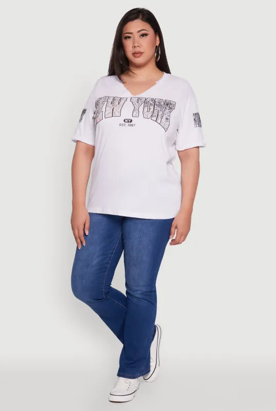 Plus Size New York Graphic Rolled Cuff T-Shirt sold by Rainbow