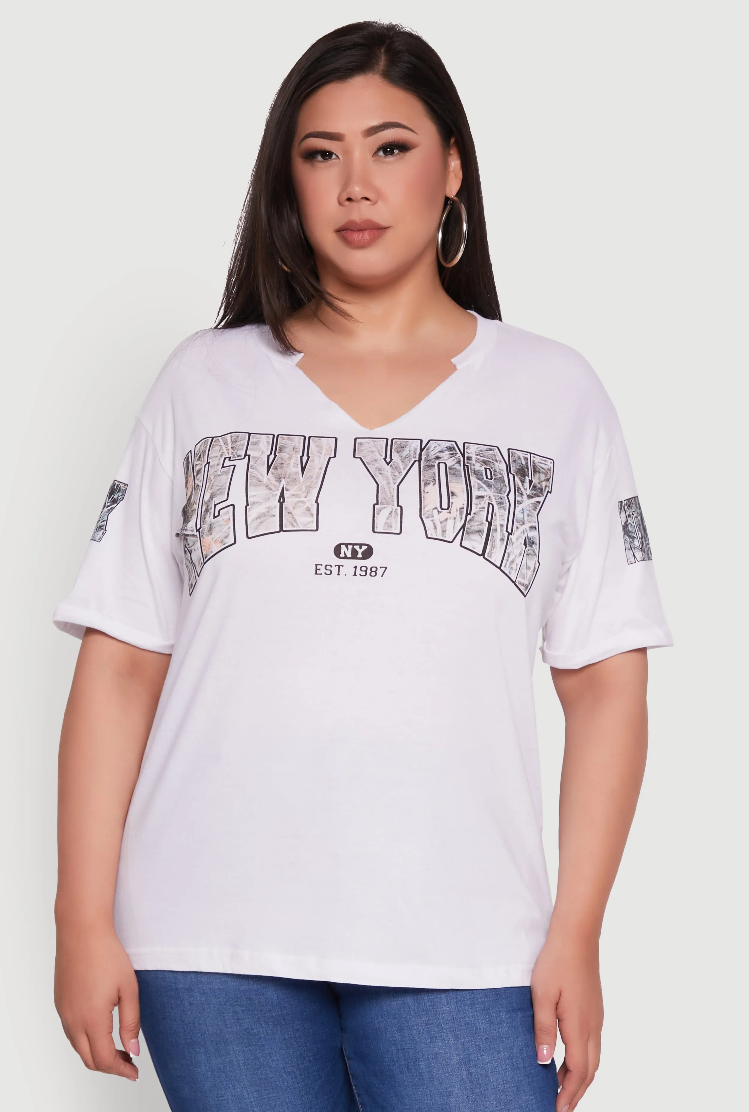 Plus Size New York Graphic Rolled Cuff T-Shirt sold by Rainbow product image thumbnail 2