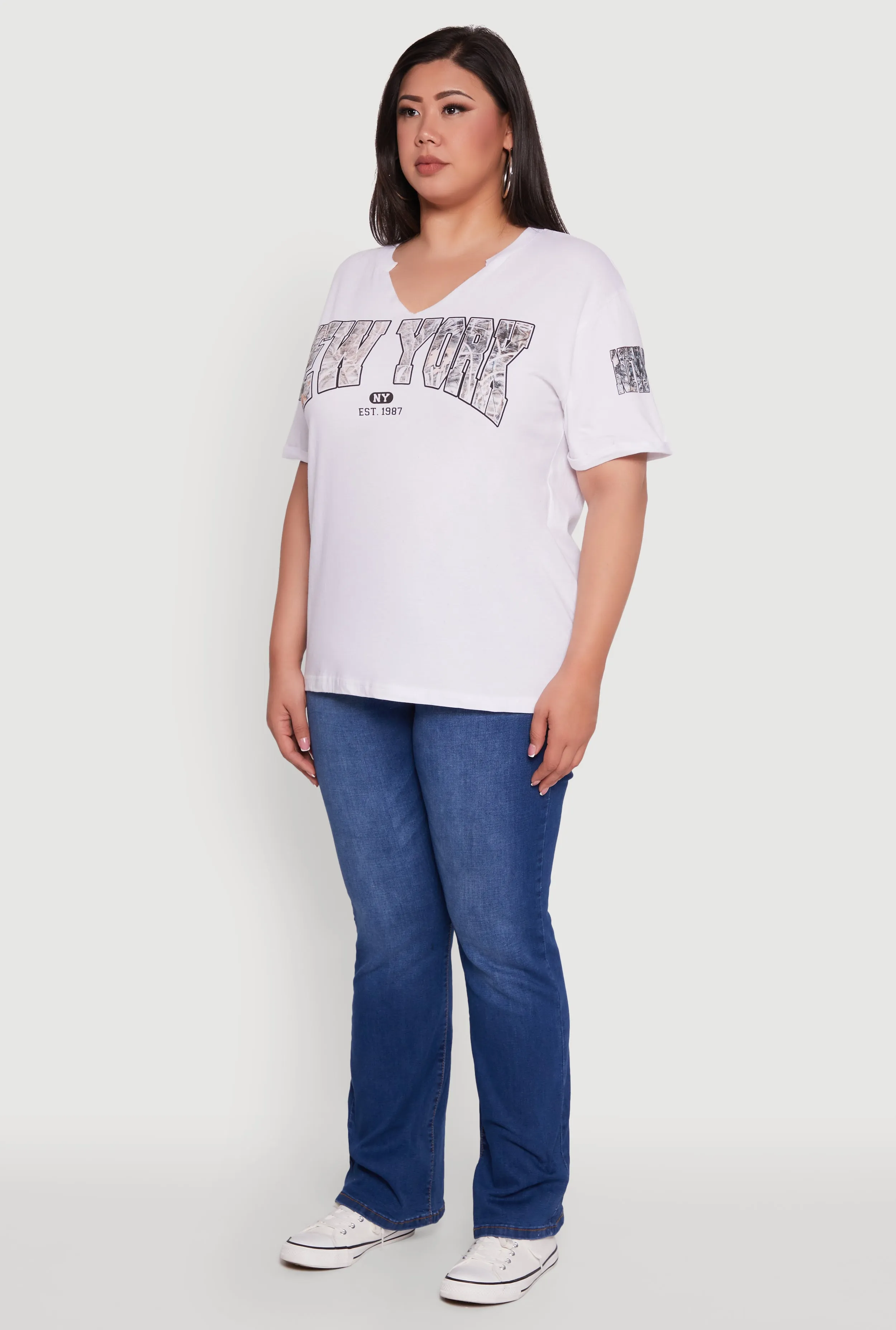 Plus Size New York Graphic Rolled Cuff T-Shirt sold by Rainbow product image thumbnail 5