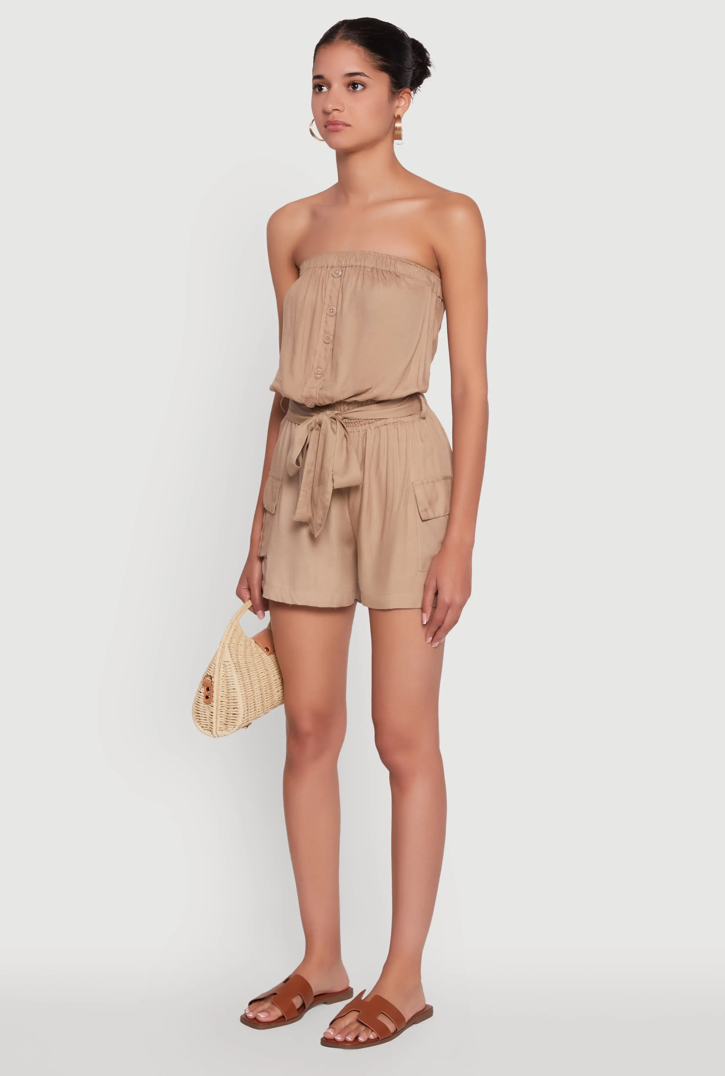 Sleeveless Tie Waist Belted Cargo Romper sold by Rainbow product image thumbnail 3