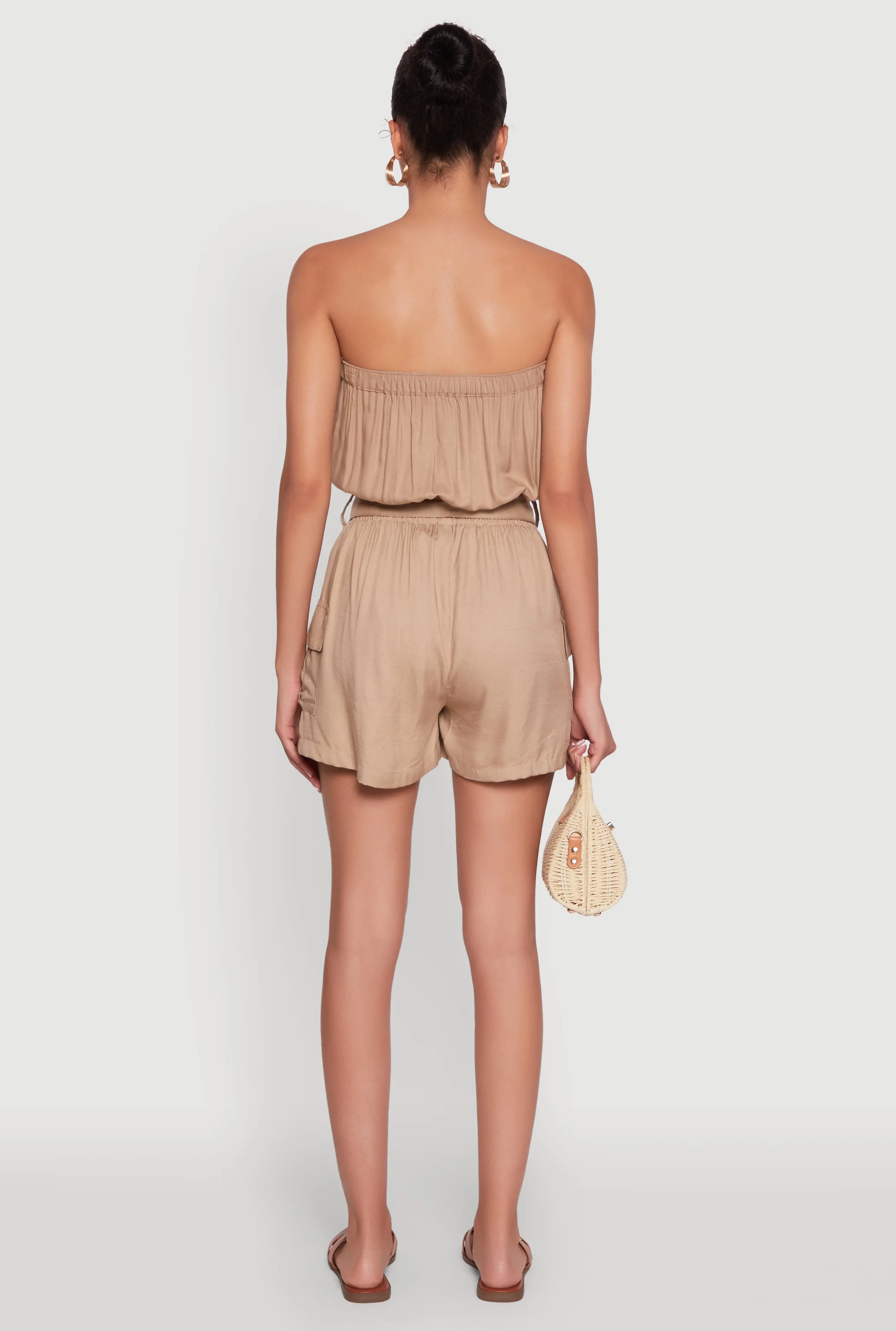 Sleeveless Tie Waist Belted Cargo Romper sold by Rainbow product image thumbnail 5