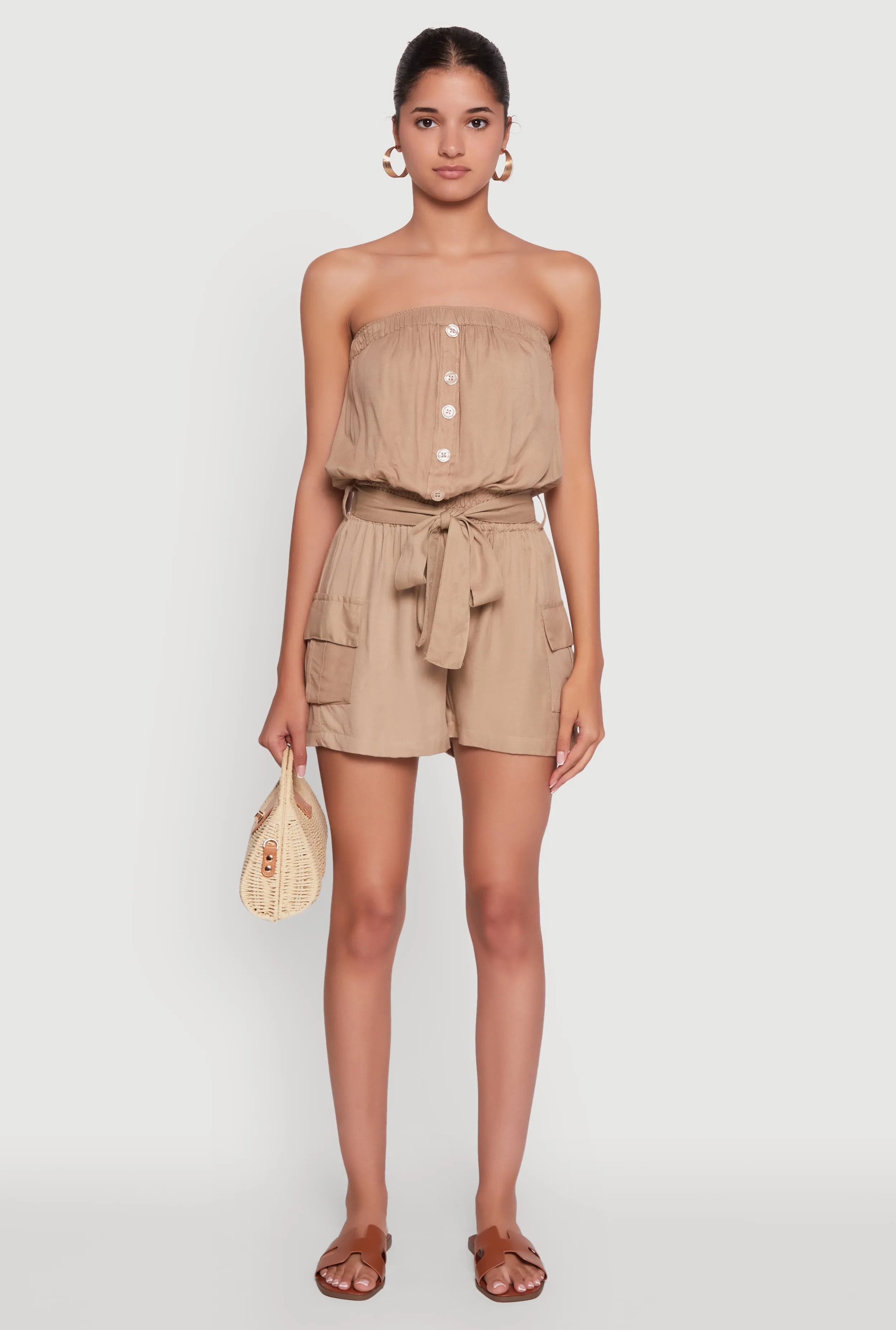 Sleeveless Tie Waist Belted Cargo Romper sold by Rainbow product image thumbnail 2