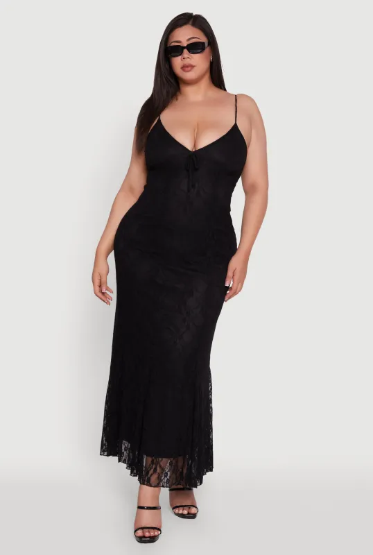 Plus Size Sleeveless Lace Overlay Maxi Dress sold by Rainbow