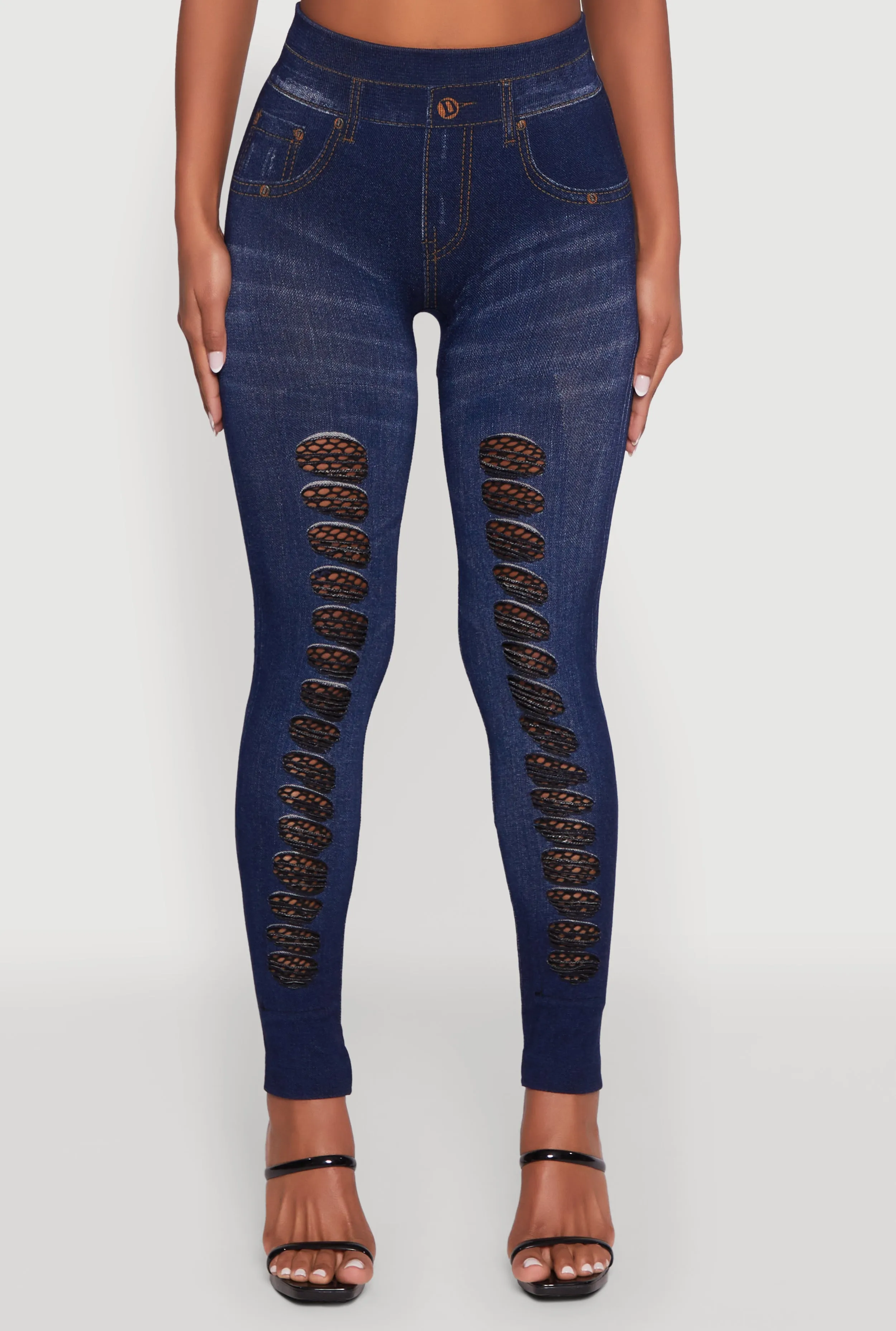 High Waisted Fishnet Detail Jeggings sold by Rainbow product image thumbnail 5