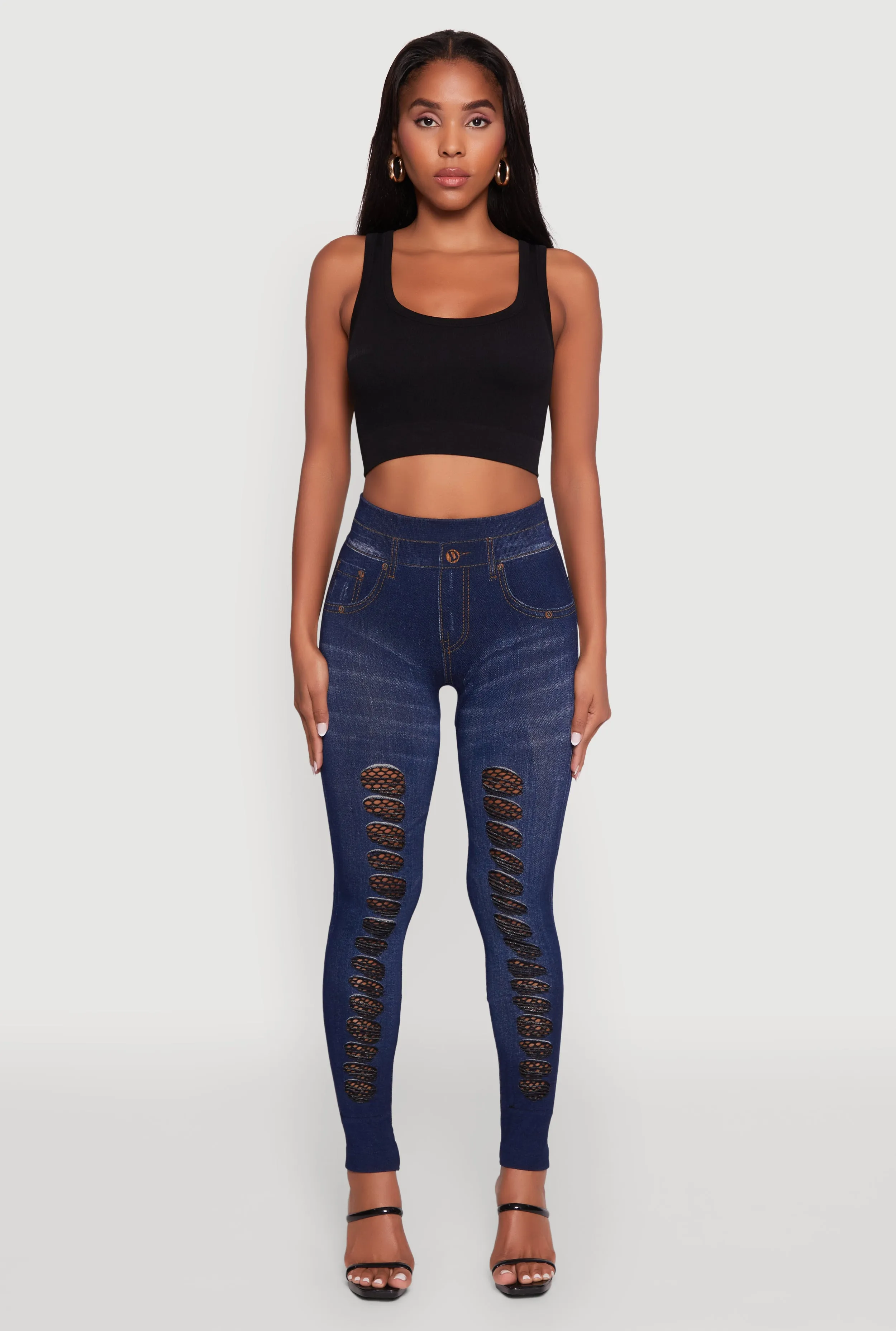 High Waisted Fishnet Detail Jeggings sold by Rainbow product image thumbnail 2