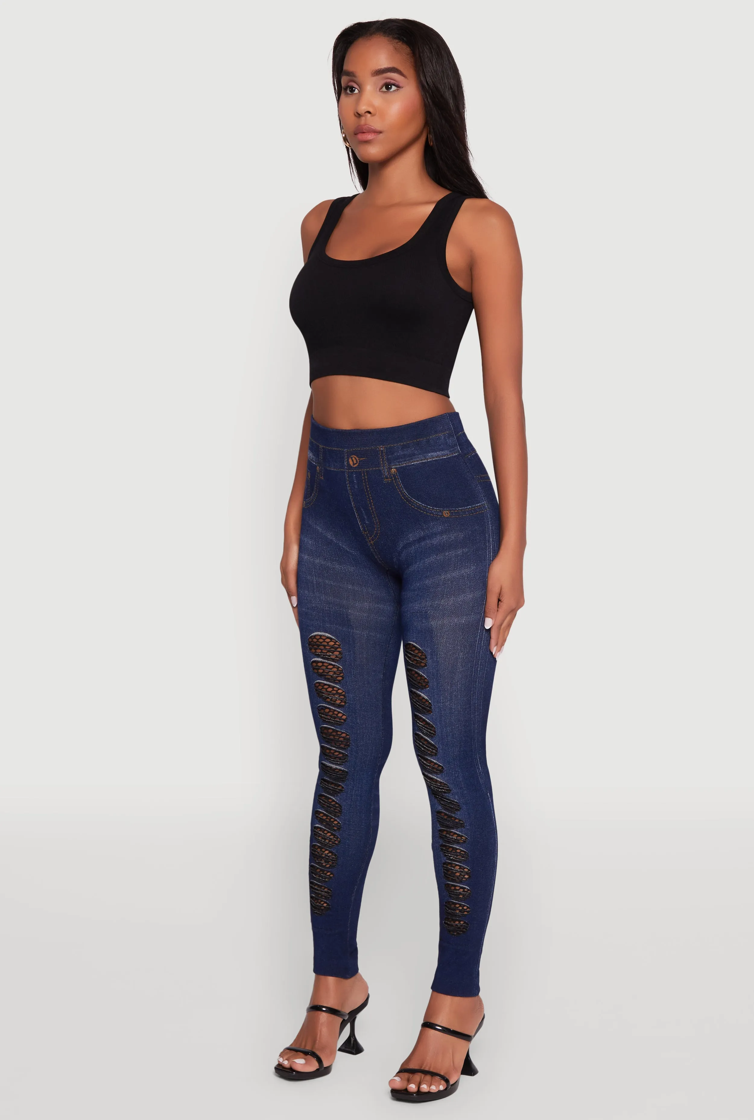 High Waisted Fishnet Detail Jeggings sold by Rainbow product image thumbnail 3