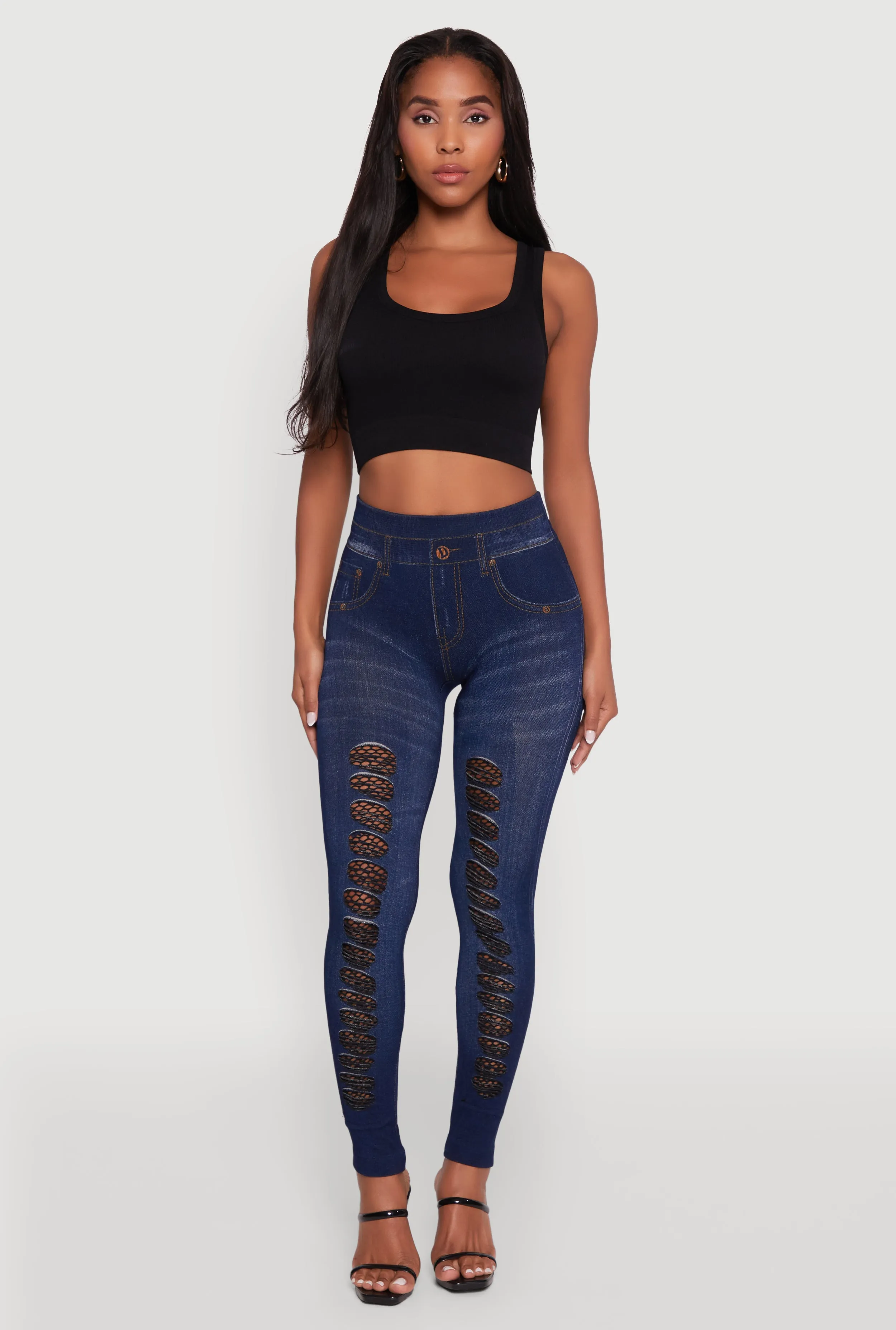 High Waisted Fishnet Detail Jeggings sold by Rainbow