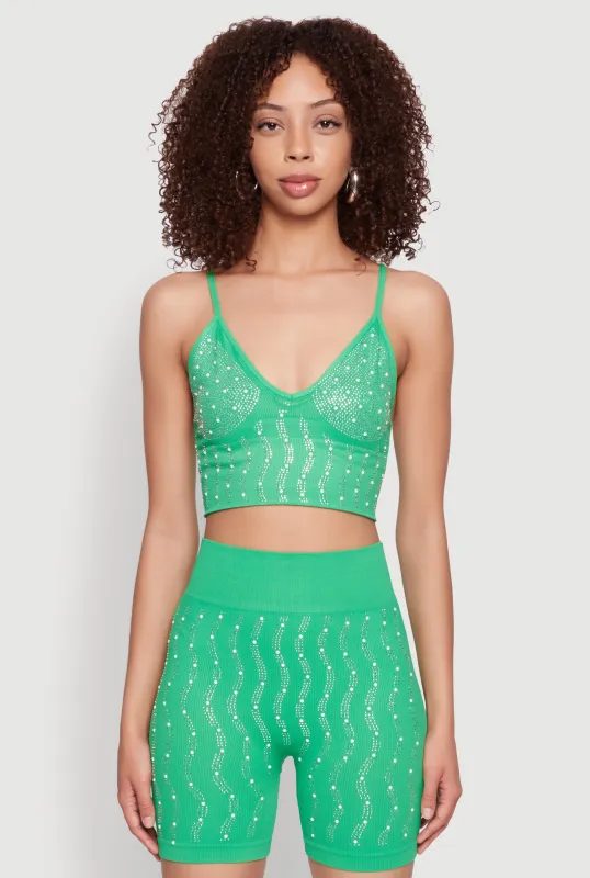 Seamless Rhinestone Faux Pearl Crop Top sold by Rainbow