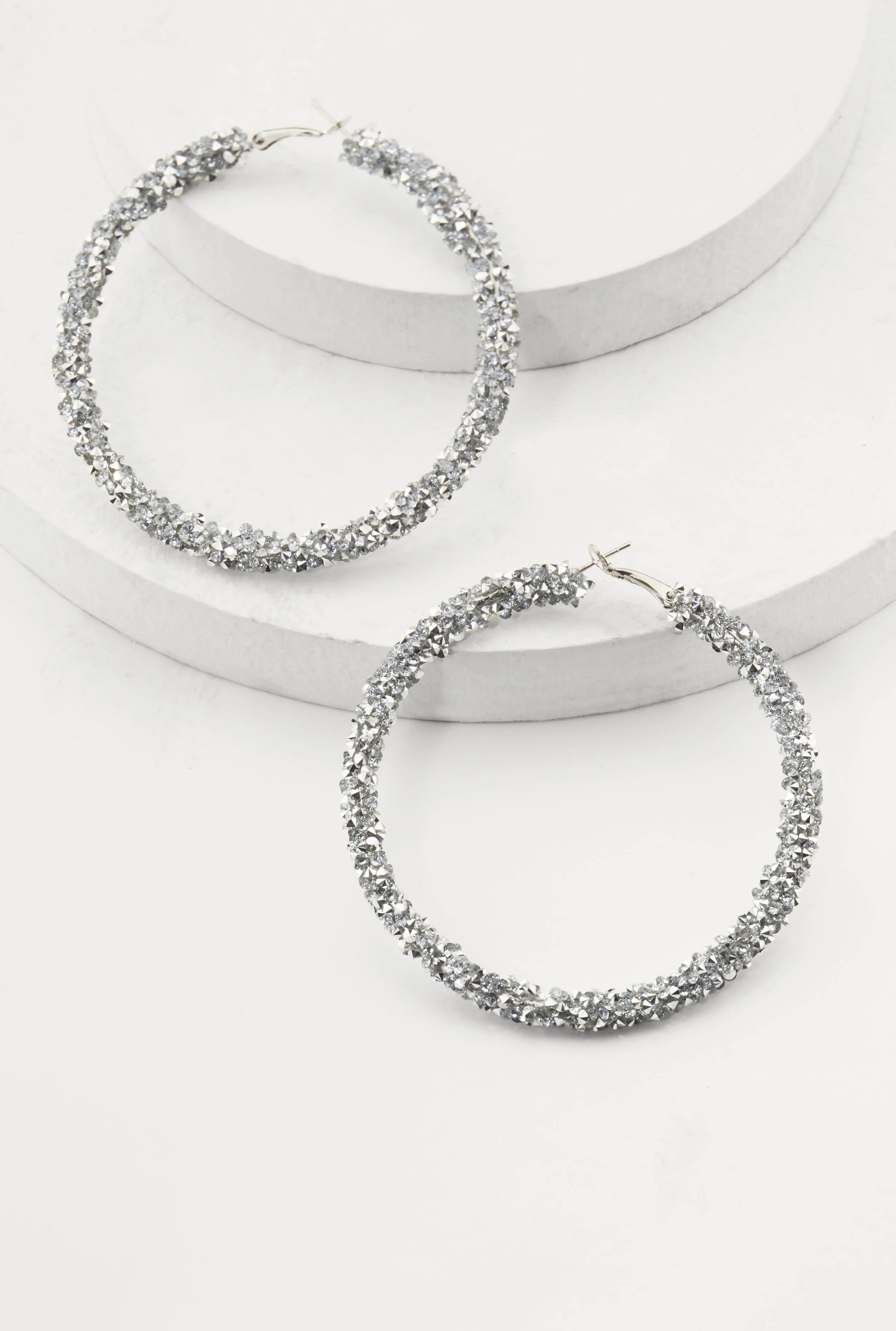 Metallic Rhinestone Hoop Earrings sold by Rainbow