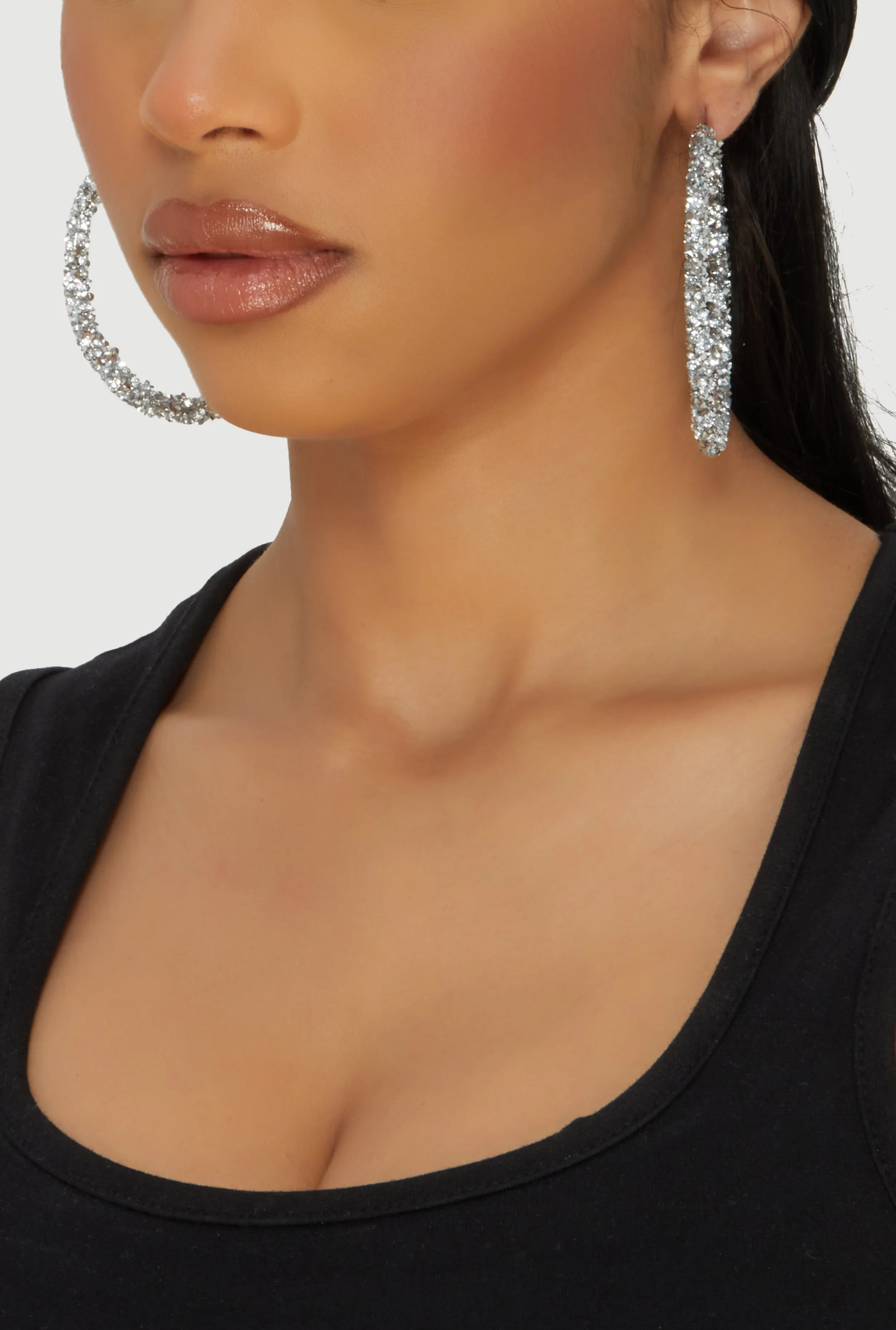 Metallic Rhinestone Hoop Earrings sold by Rainbow product image thumbnail 2