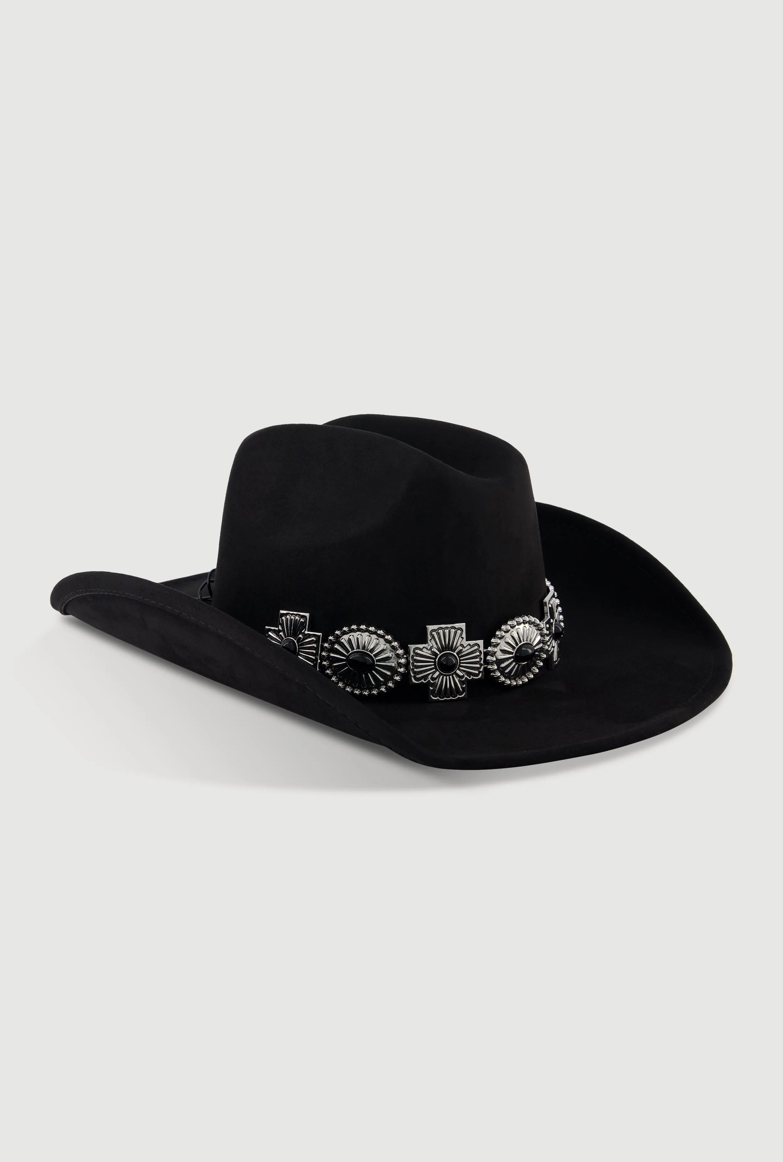 Chic Faux Suede Metallic Cross Cowboy Hat sold by Rainbow