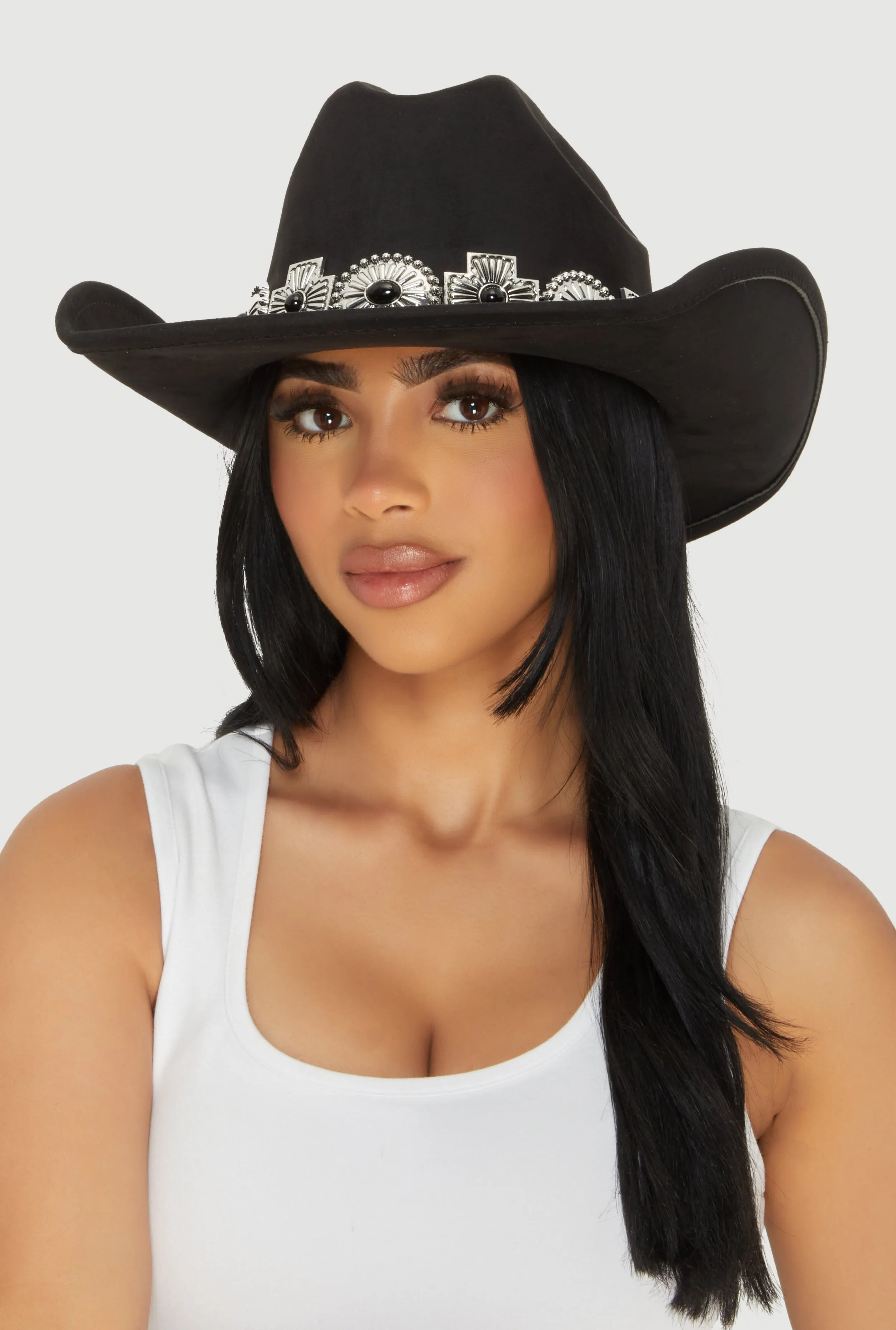 Chic Faux Suede Metallic Cross Cowboy Hat sold by Rainbow product image thumbnail 2