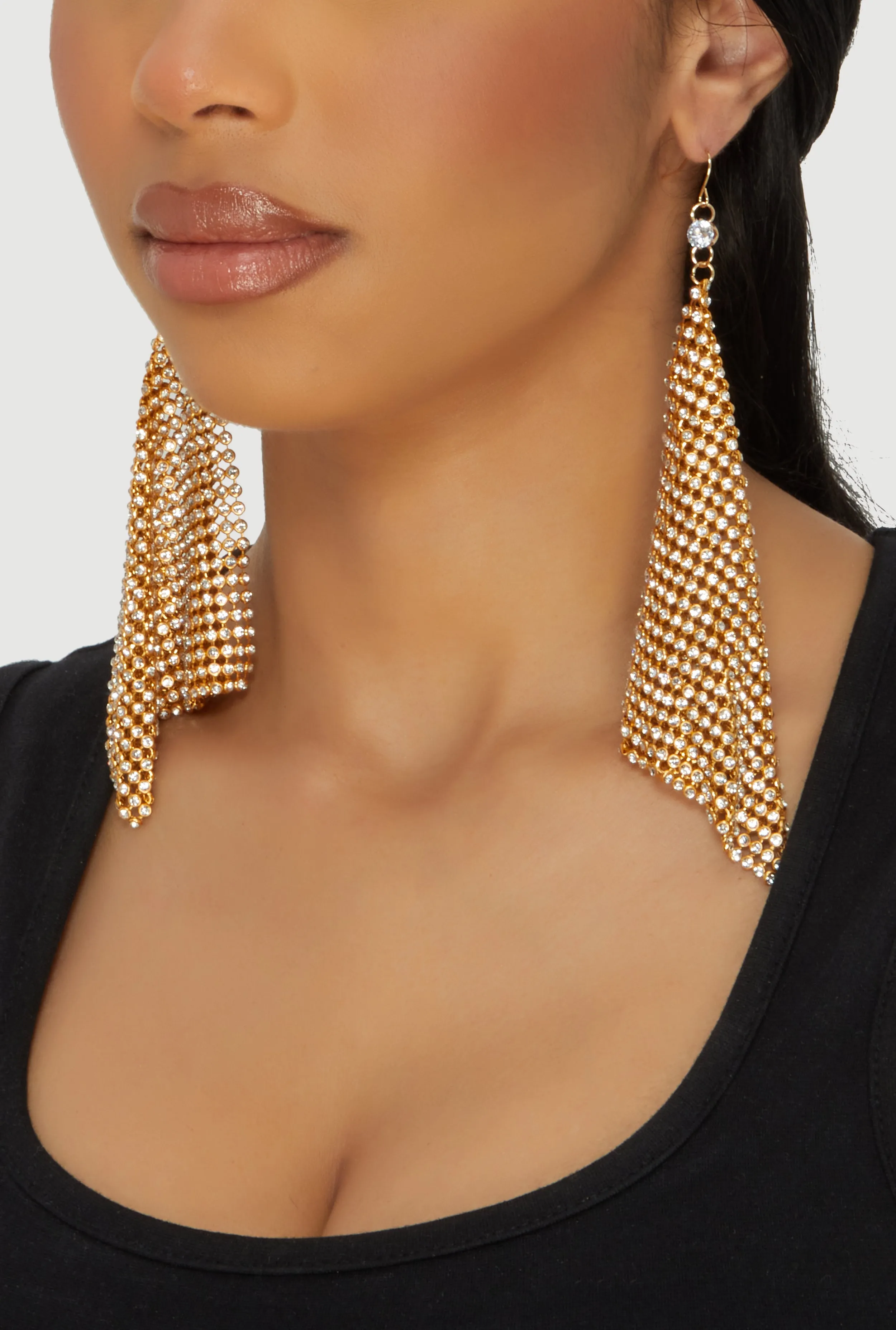 Rhinestone Metallic Triangle Mesh Drop Earrings sold by Rainbow product image thumbnail 2