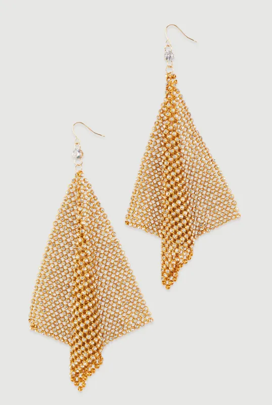 Rhinestone Metallic Triangle Mesh Drop Earrings sold by Rainbow