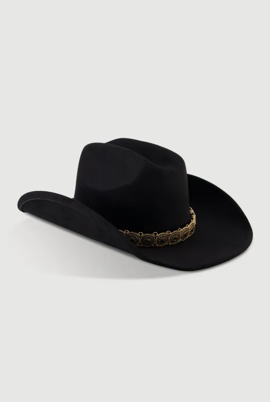Faux Suede Metallic Boho Trim Cowboy Hat sold by Rainbow
