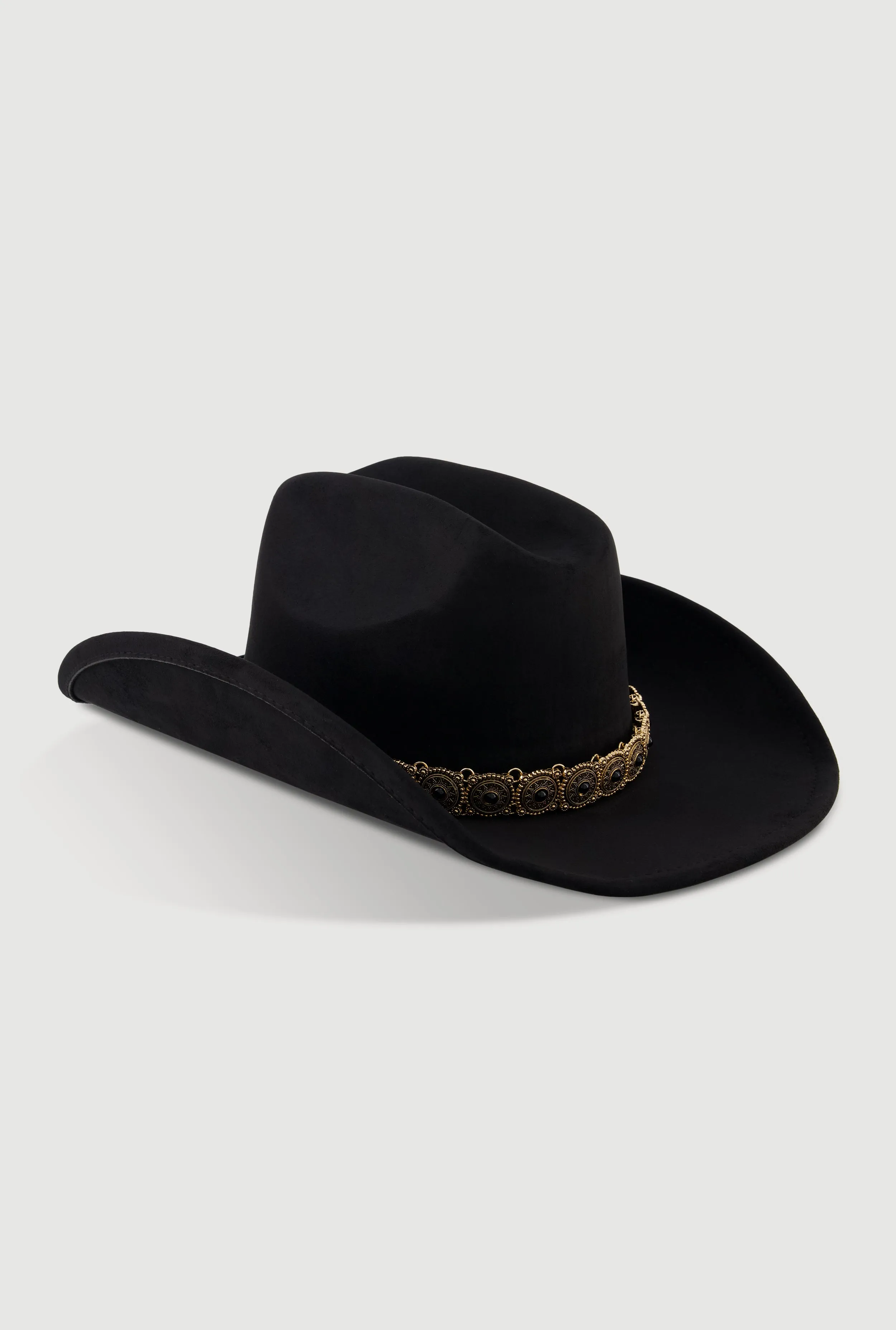 Faux Suede Metallic Boho Trim Cowboy Hat sold by Rainbow