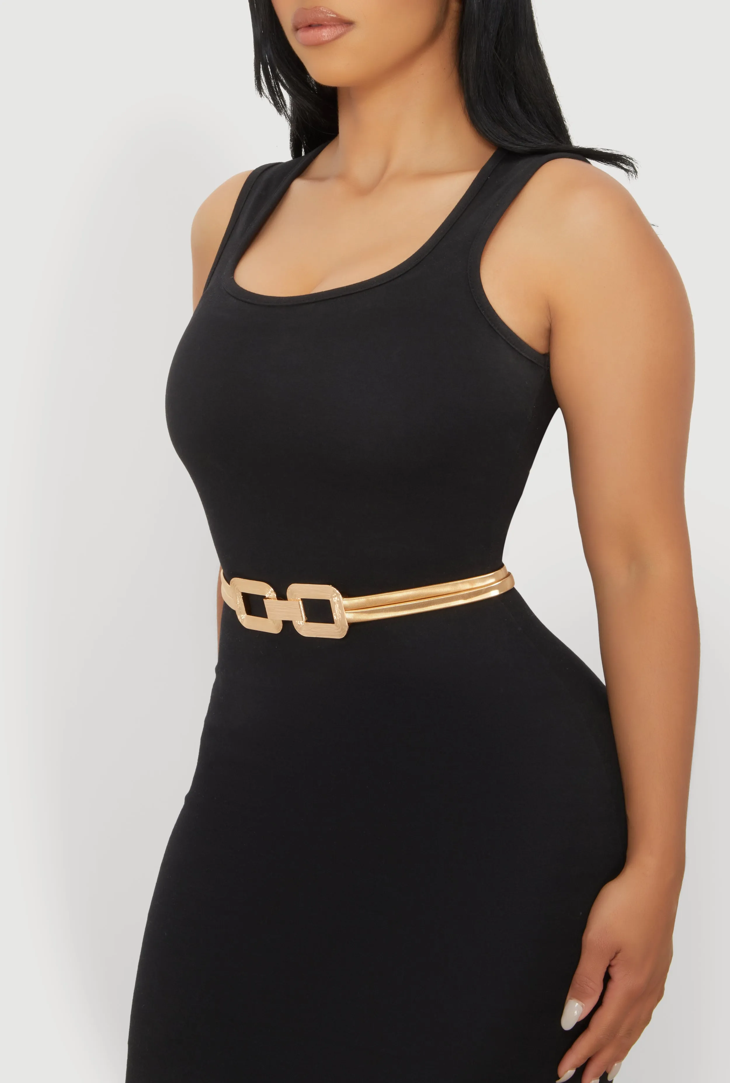 Metallic Chain Detail Double Layer Stretch Belt sold by Rainbow product image thumbnail 2