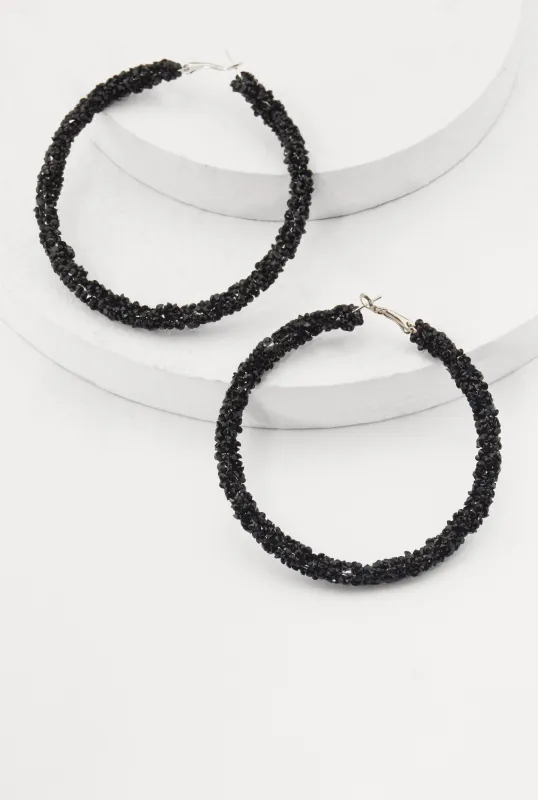 Metallic Rhinestone Hoop Earrings sold by Rainbow