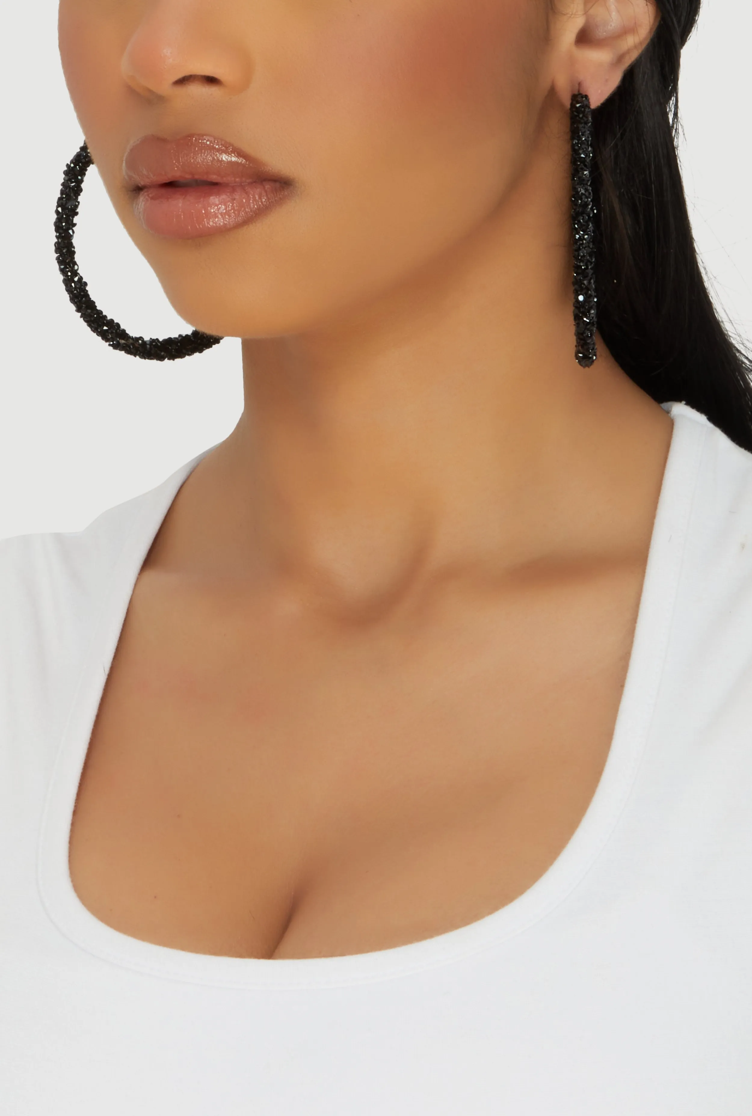 Metallic Rhinestone Hoop Earrings sold by Rainbow product image thumbnail 2