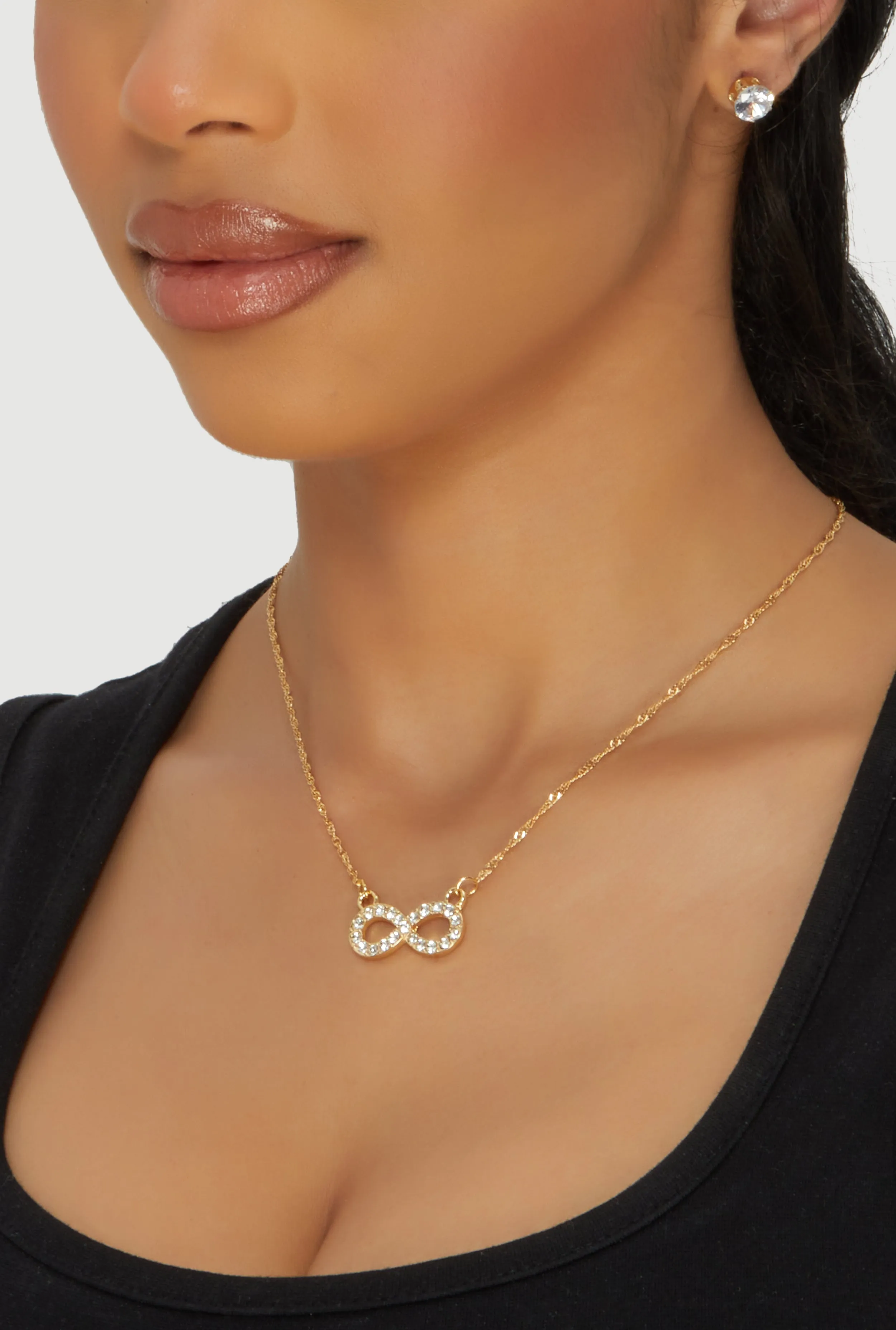 Cubic Zirconia Infinity Necklace and Stud Earrings Set sold by Rainbow product image thumbnail 2