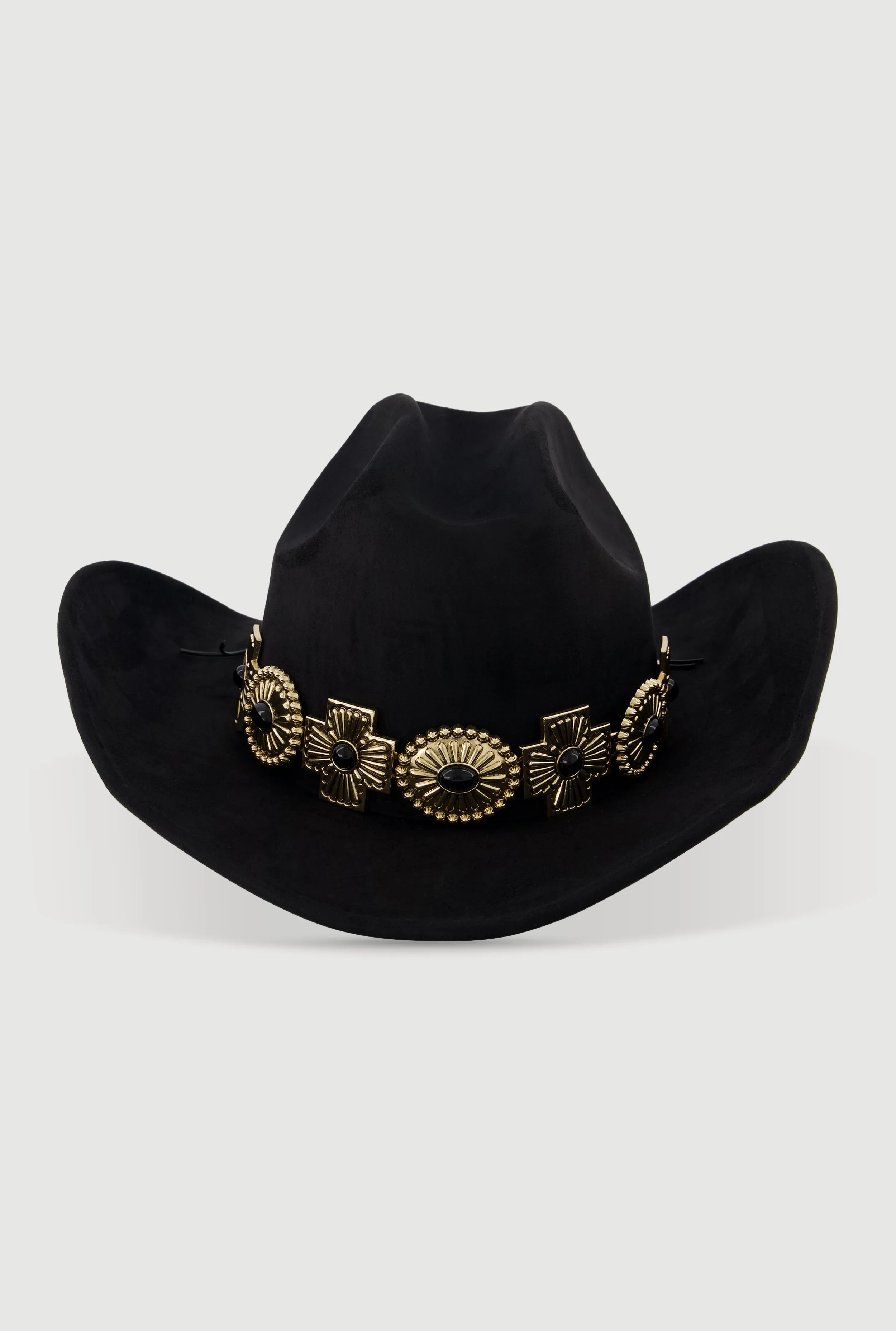 Trendy Faux Suede Metallic Cross Trim Cowboy Hat sold by Rainbow product image thumbnail 3