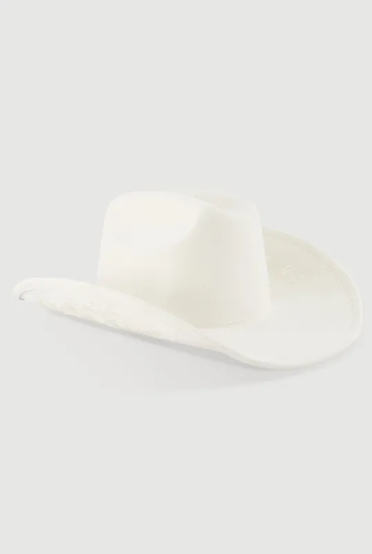 Faux Suede Floral Embroidered Cowboy Hat sold by Rainbow