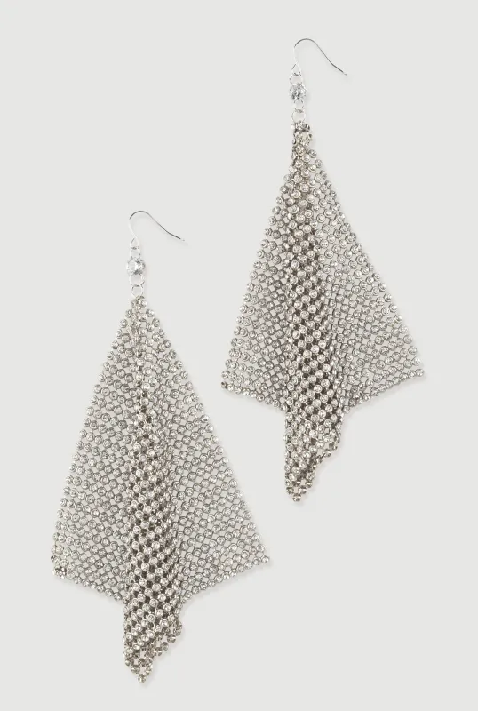 Rhinestone Metallic Triangle Mesh Drop Earrings sold by Rainbow