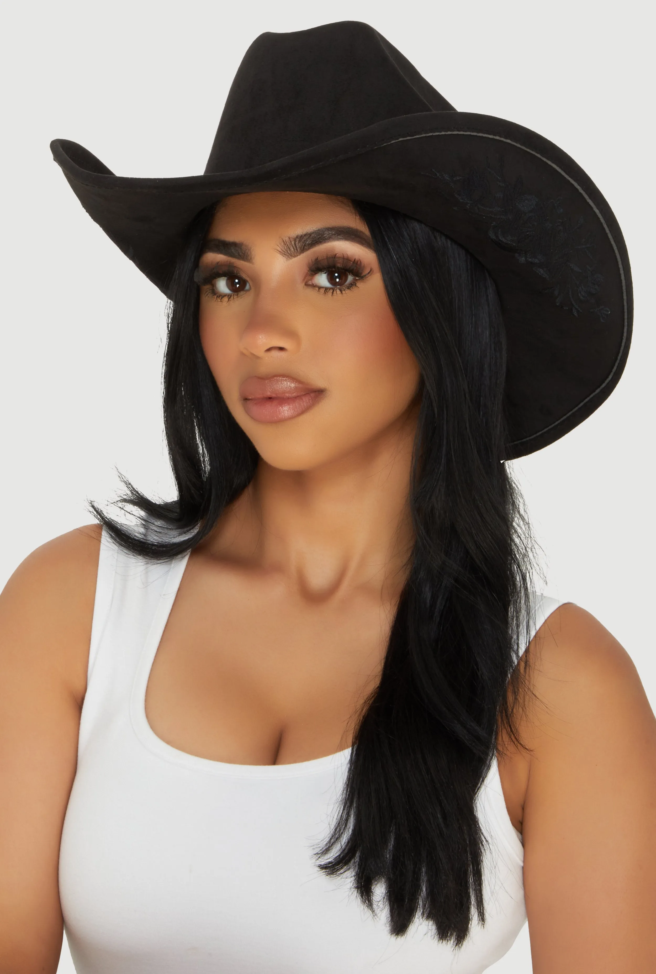 Faux Suede Floral Embroidered Cowboy Hat sold by Rainbow product image thumbnail 2