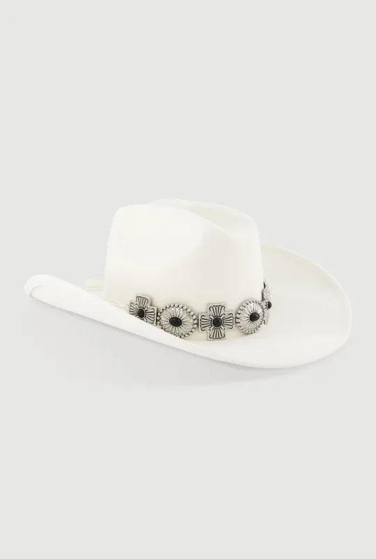 Faux Suede Metallic Cross Cowboy Hat sold by Rainbow