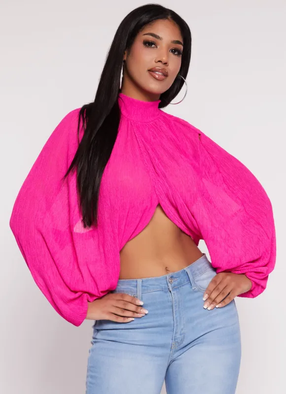 Mock Neck Tulip Hem Blouse sold by Rainbow