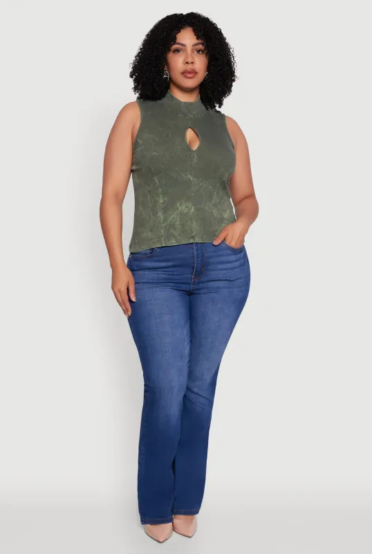 Plus Size Acid Wash Keyhole Mock Neck Tank Top sold by Rainbow