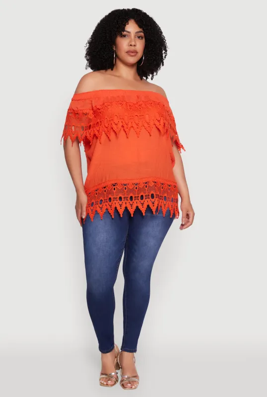 Plus Size Crochet Trim Off the Shoulder Blouse sold by Rainbow