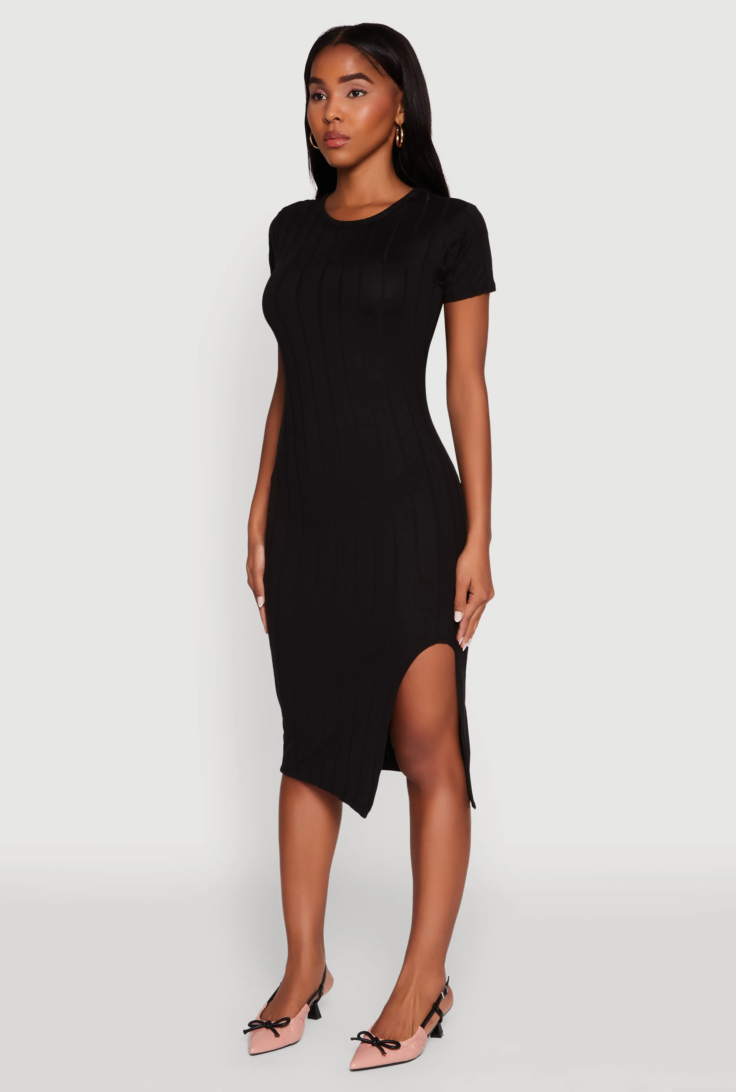 Ribbed Knit Shadow Stripe Midi T-Shirt Dress sold by Rainbow product image thumbnail 3