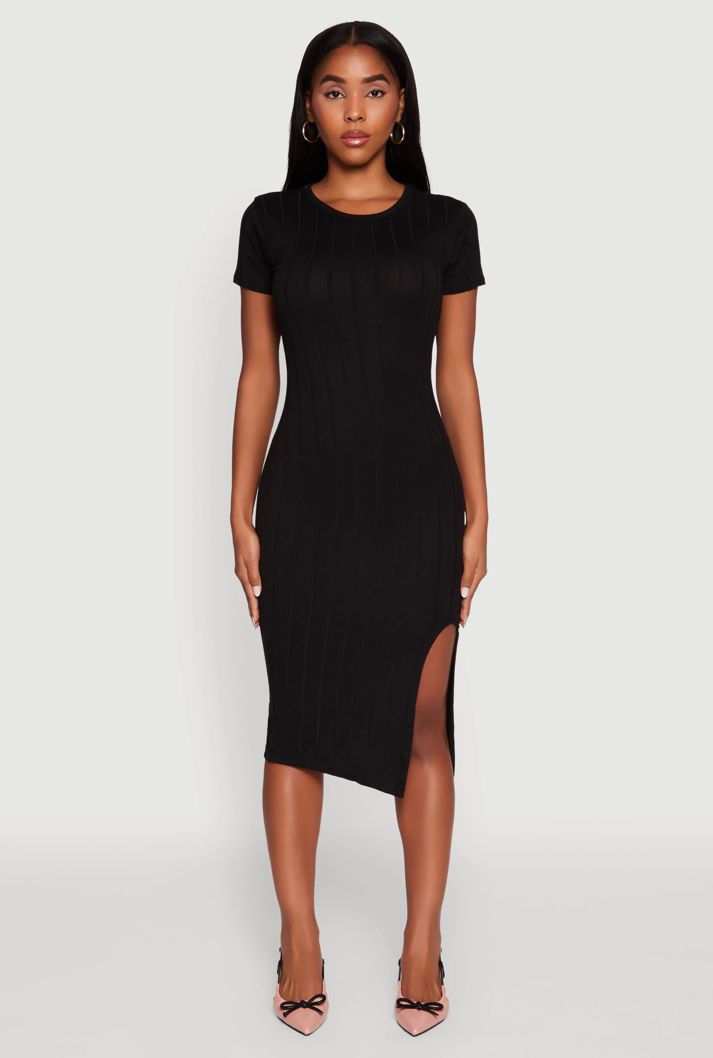 Ribbed Knit Shadow Stripe Midi T-Shirt Dress sold by Rainbow product image thumbnail 2