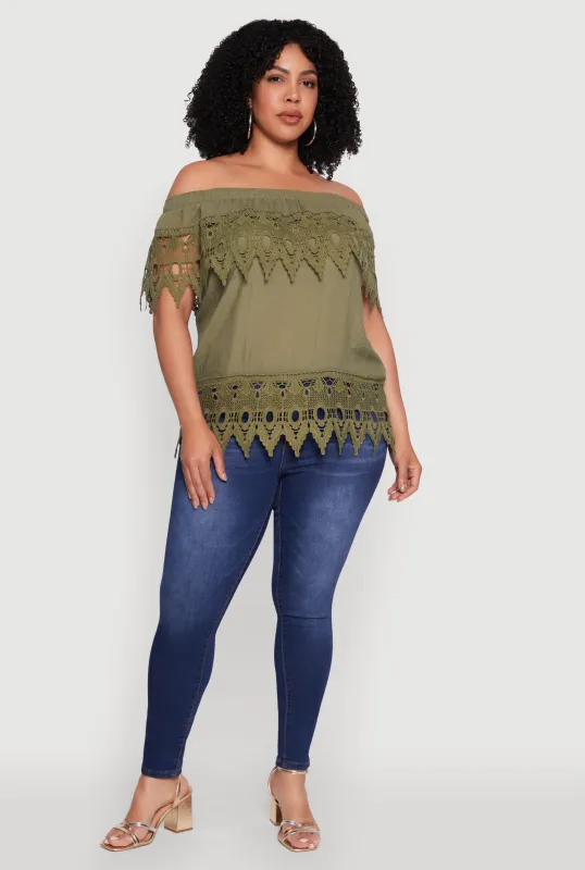 Plus Size Crochet Trim Off the Shoulder Blouse sold by Rainbow