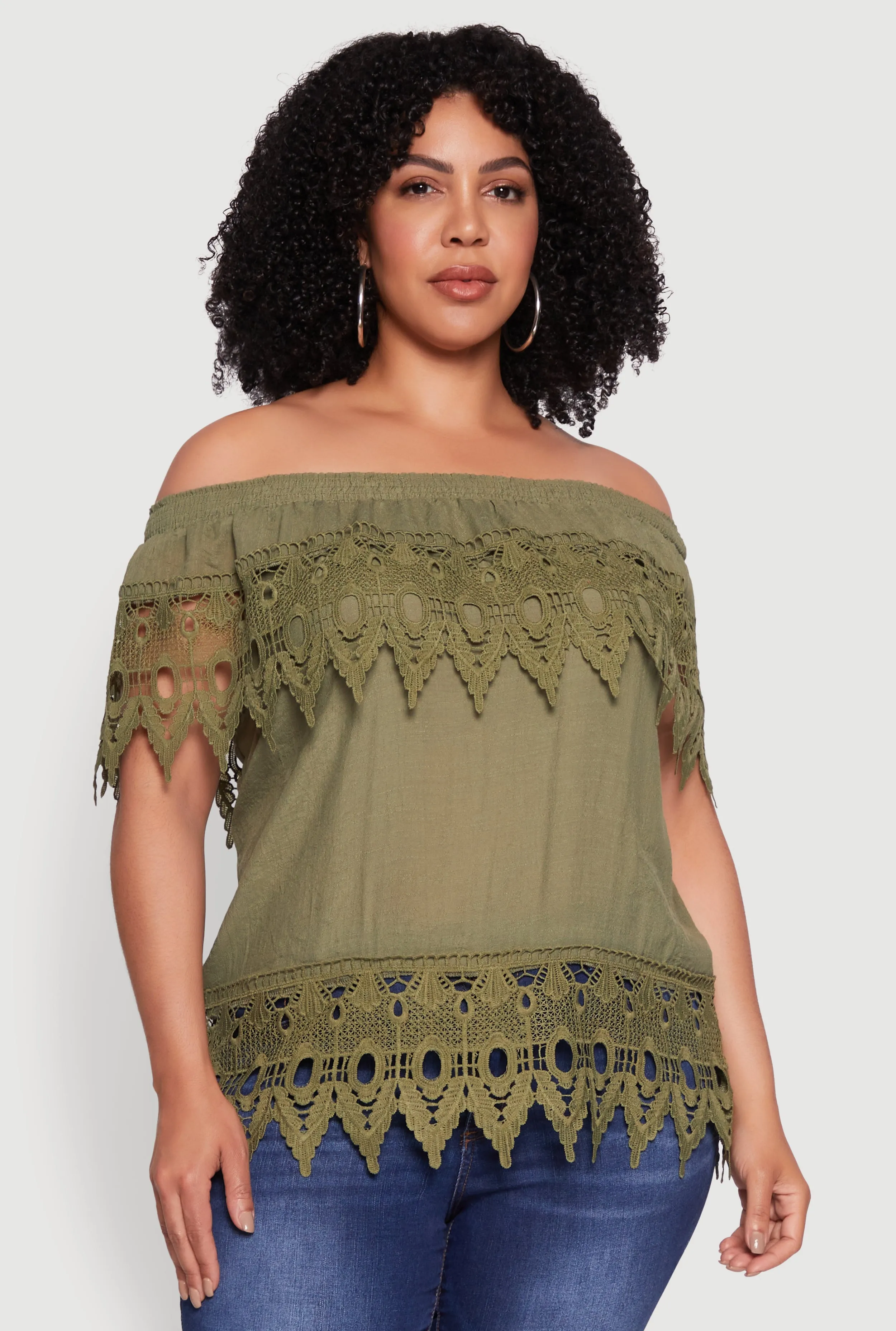 Plus Size Crochet Trim Off the Shoulder Blouse sold by Rainbow product image thumbnail 2