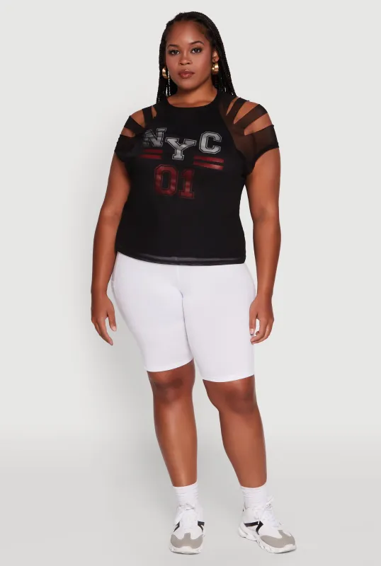 Plus Size Mesh Graphic NYC 01 Crew Neck Top sold by Rainbow