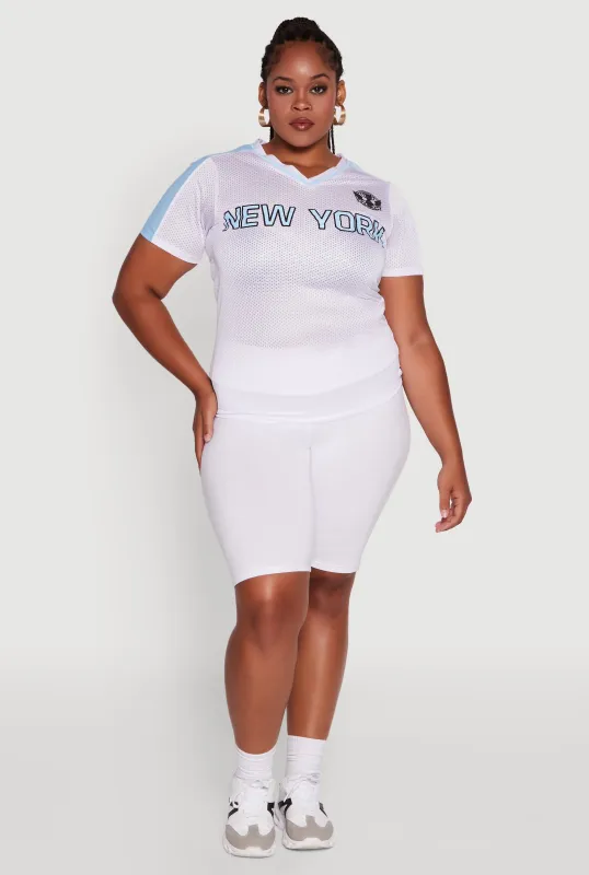 Plus Size Trendy V-Neck New York Graphic Jersey sold by Rainbow