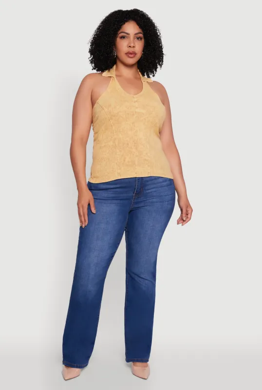 Plus Size Ribbed Knit Acid Wash Halter Top sold by Rainbow