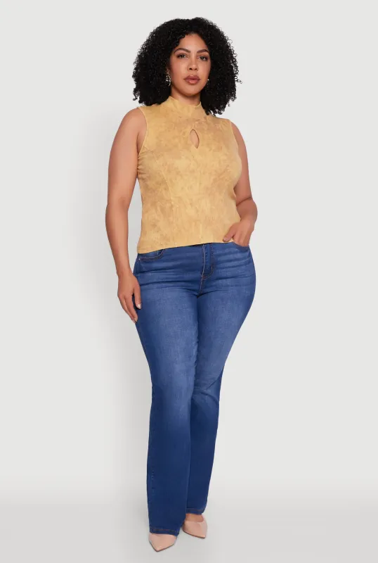 Plus Size Acid Wash Keyhole Mock Neck Tank Top sold by Rainbow