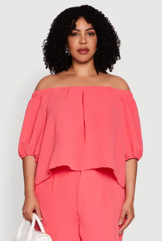 Plus Size Crepe Knit Off The Shoulder Blouse sold by Rainbow